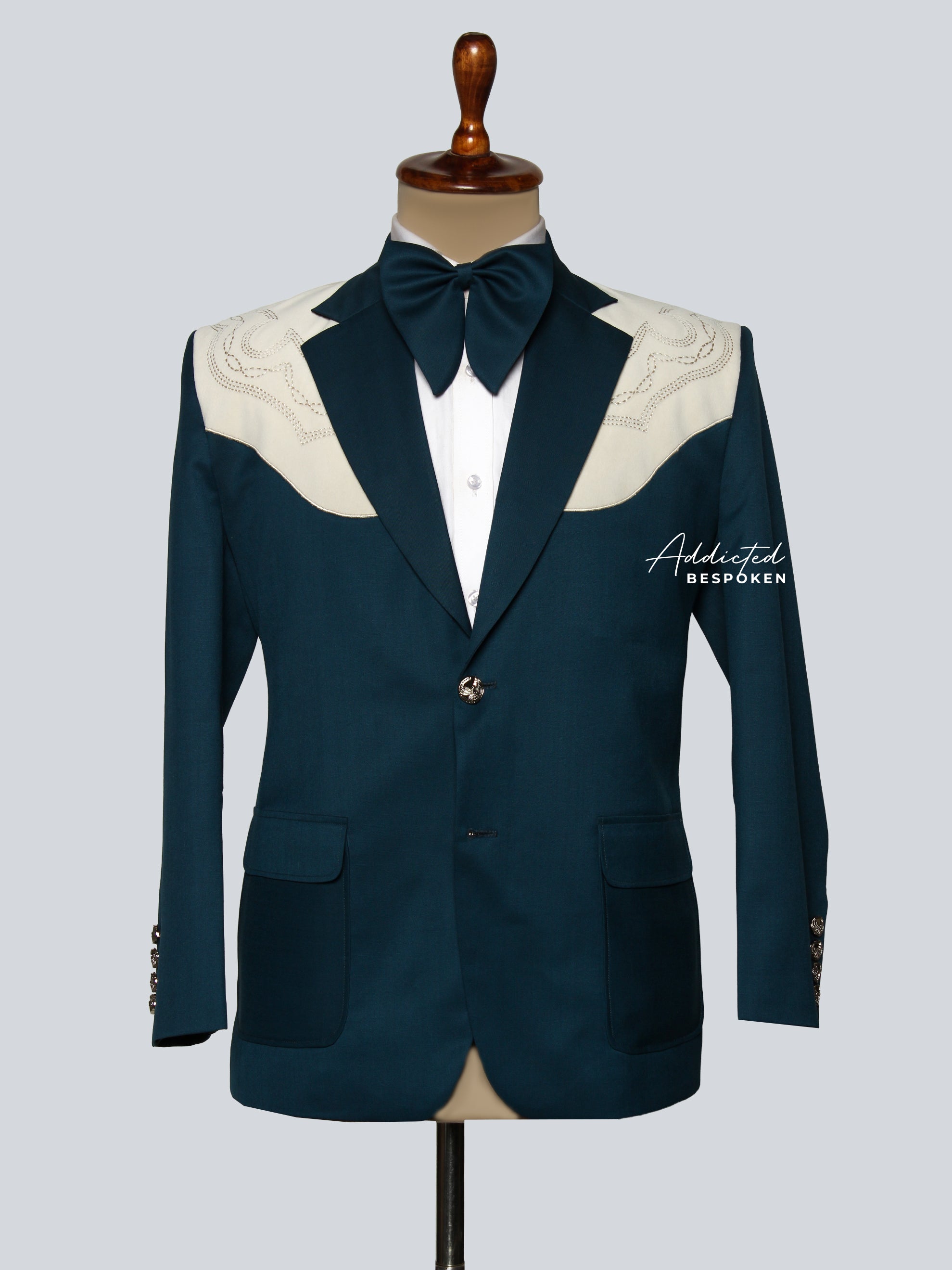 Men’s Deep Teal & Ivory Western Suit Addicted Bespoken