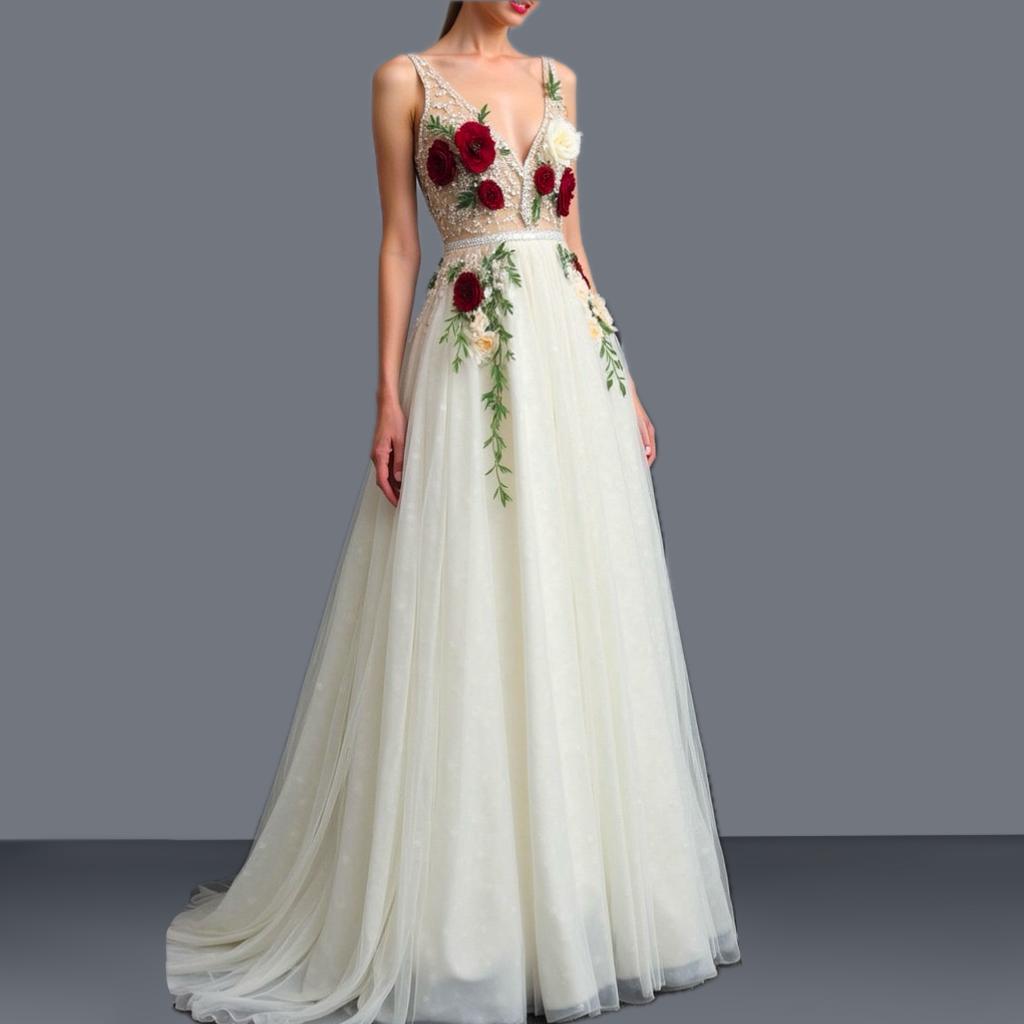 Floral Illusion Bodice Gown