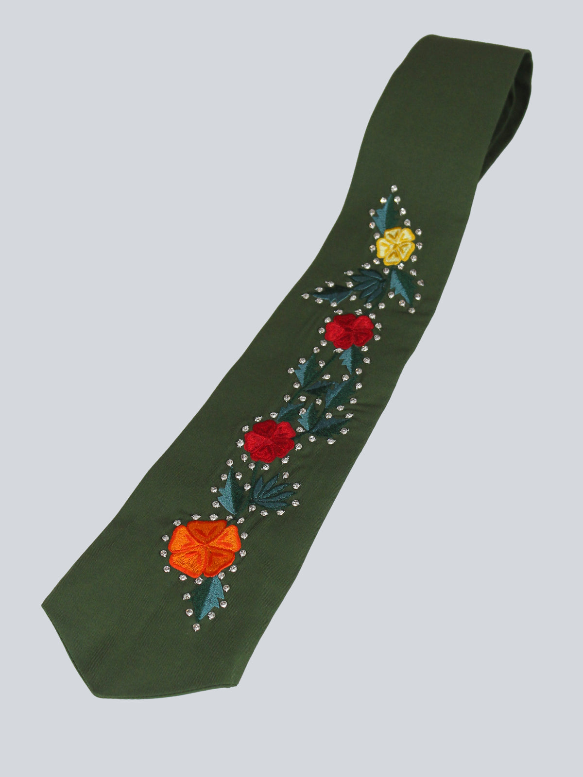Green Floral Embroidered Tie