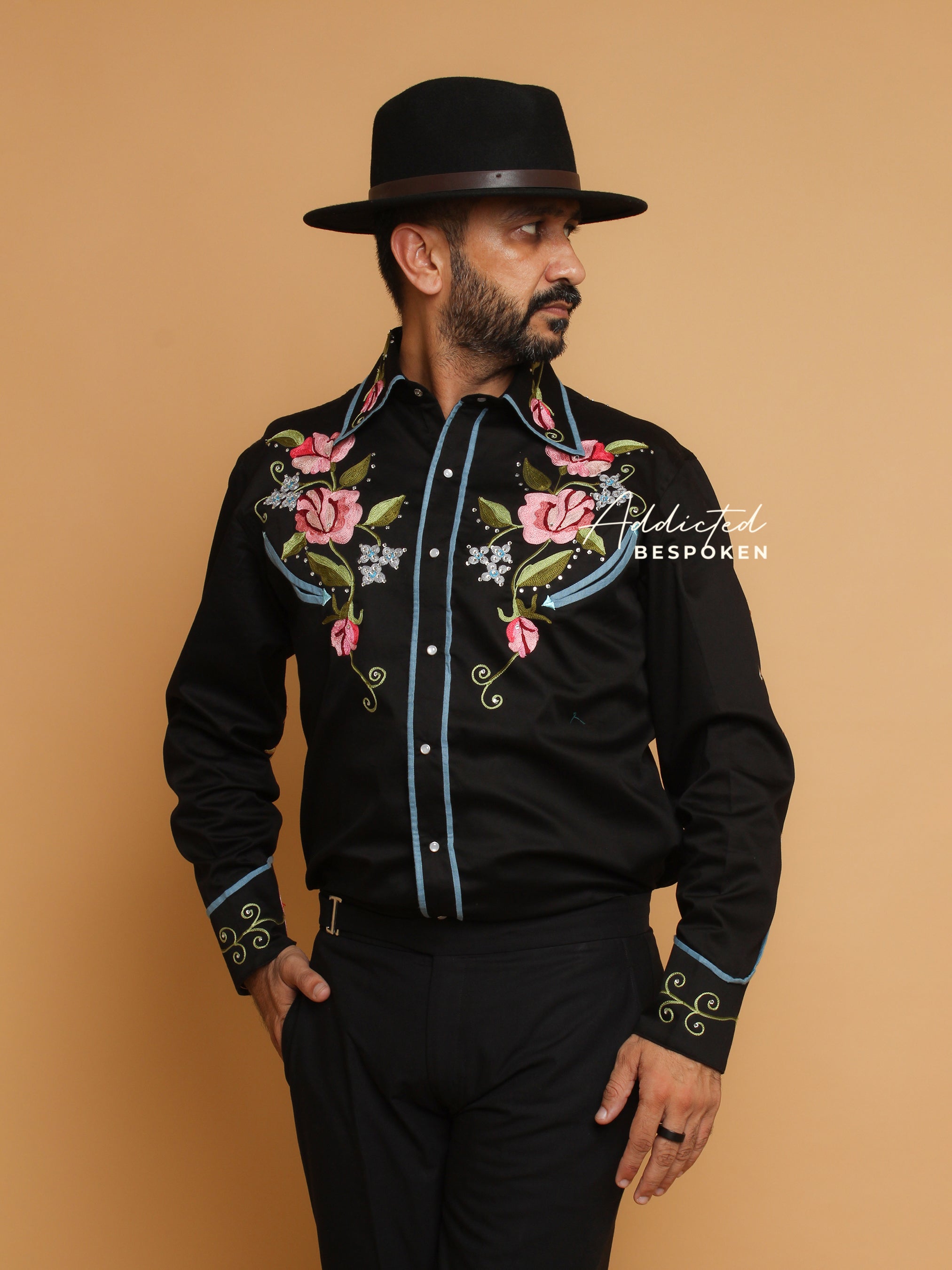 Floral & Horse Design Embroidered Shirt