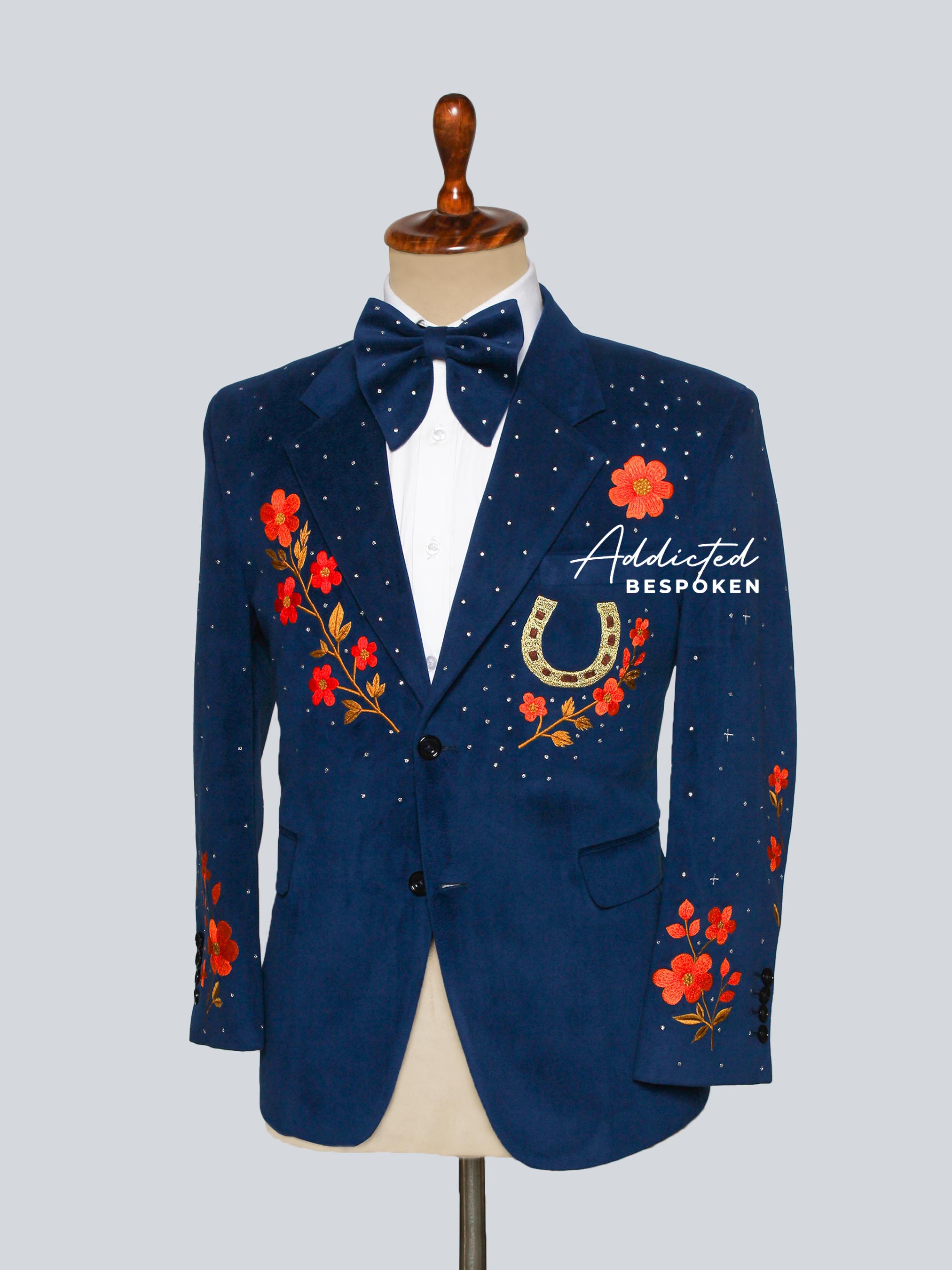 Floral Embroidered Navy Blazer Addicted Bespoken