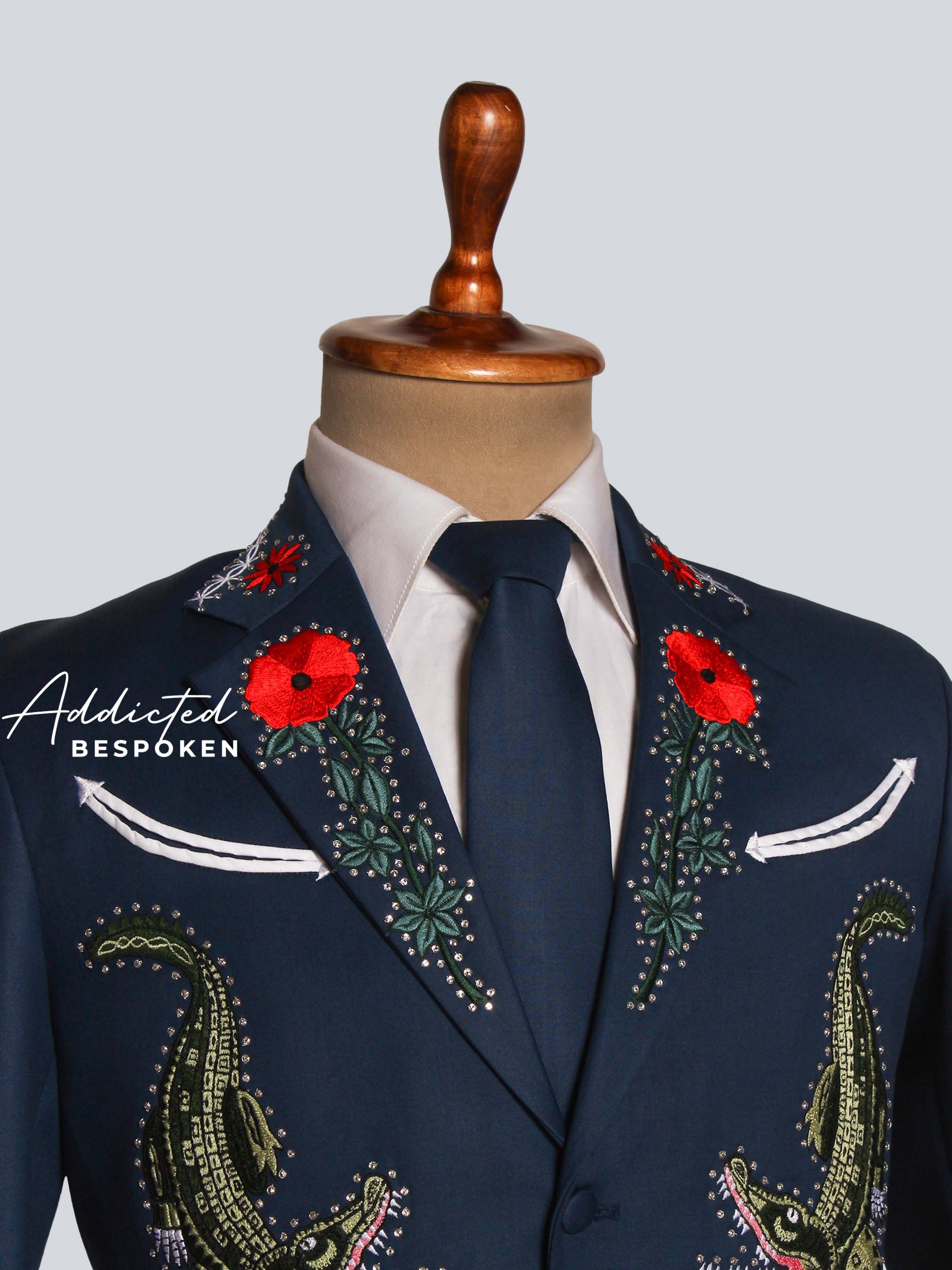 Crocodile Floral Embroidered Suit Addicted Bespoken