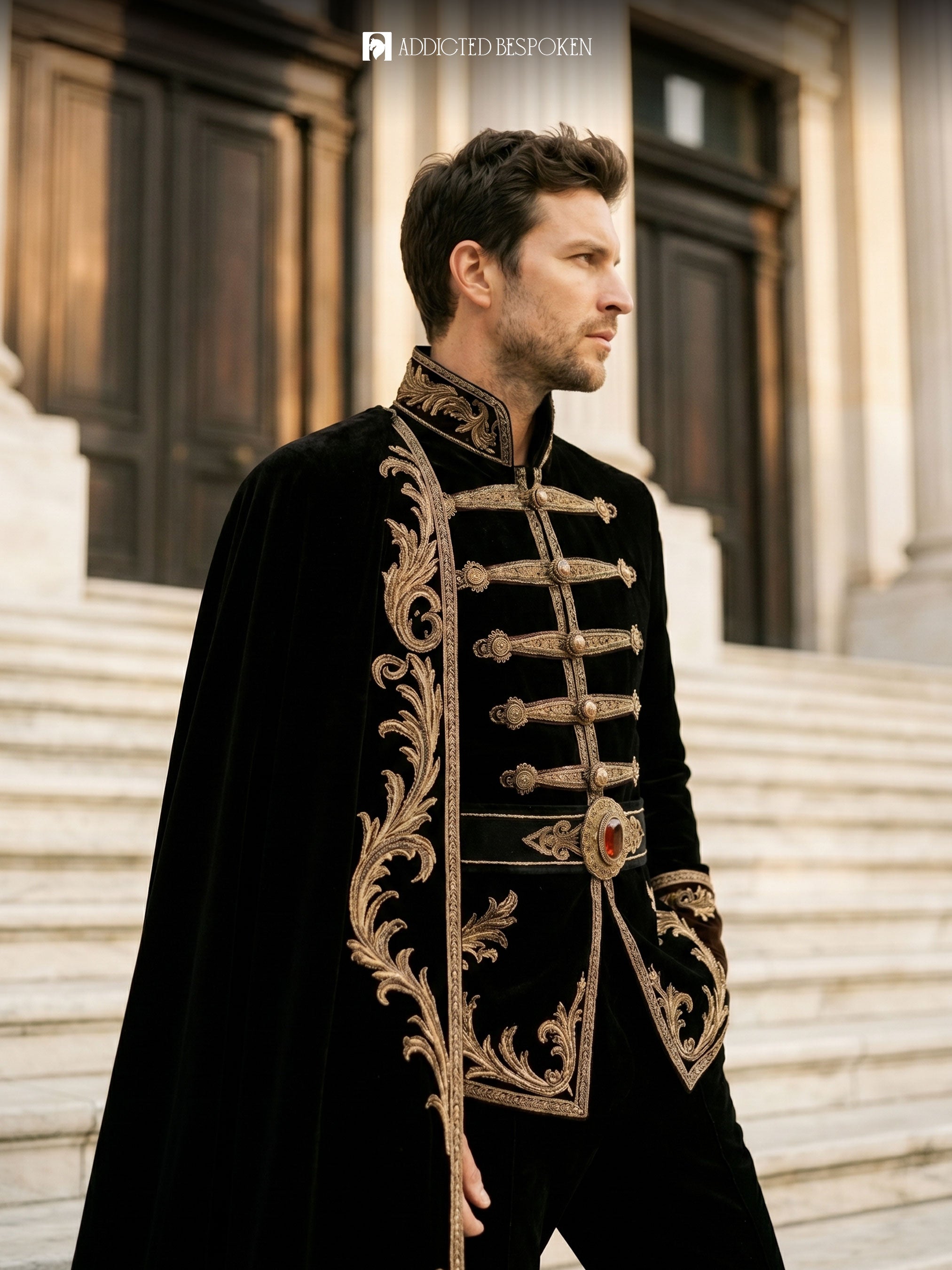 Gothic Royal Embroidered Suit with Cape Addicted Bespoken