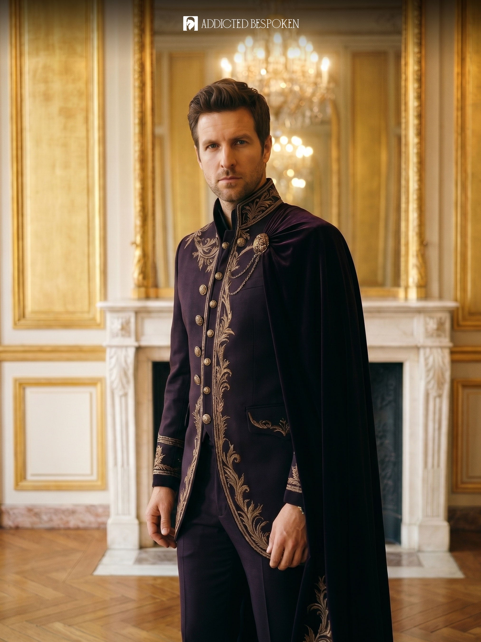 Imperial Gothic Embroidered Suit with Cape Addicted Bespoken