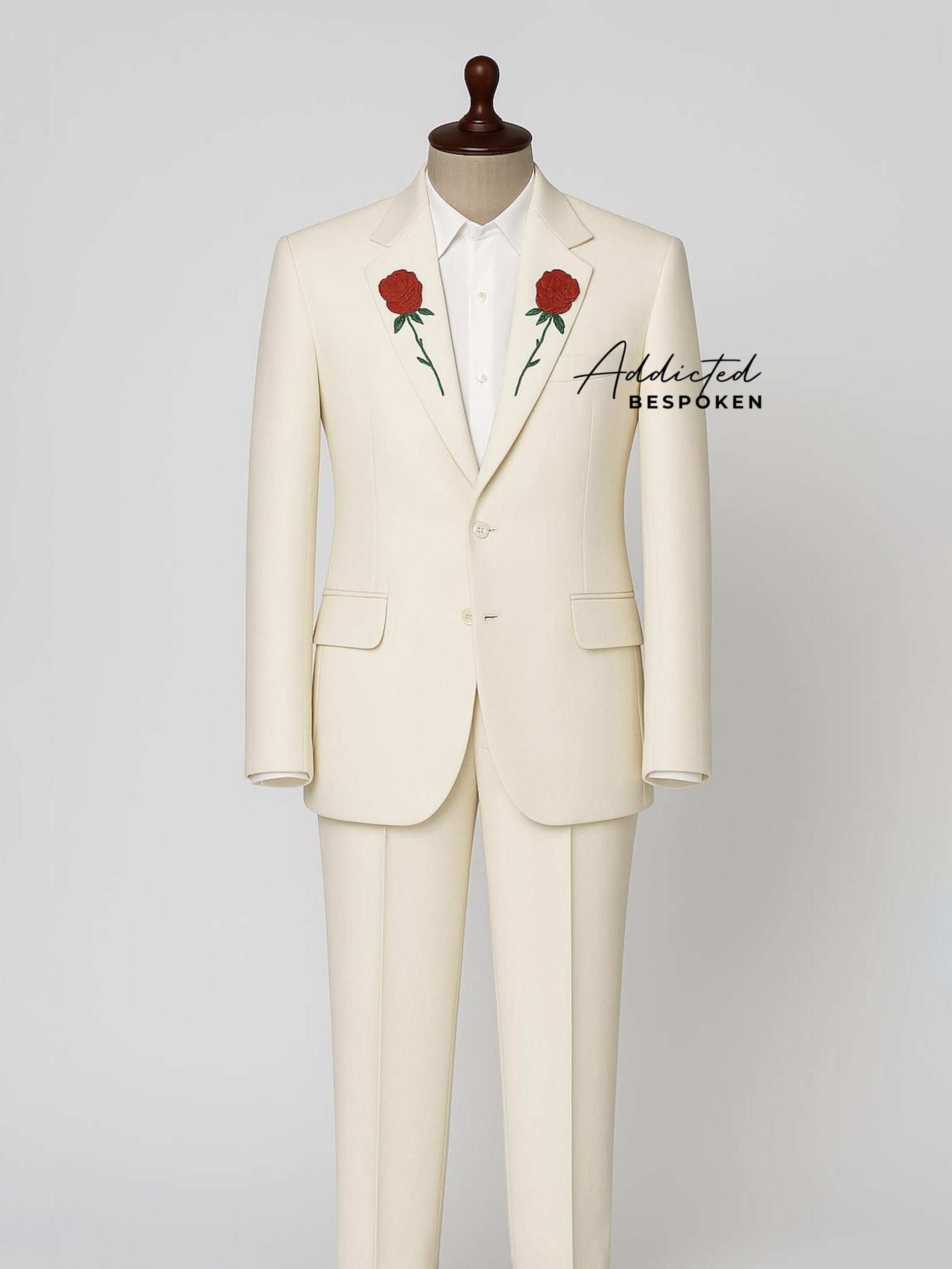 Custom Rose Embroidered Groom Suit