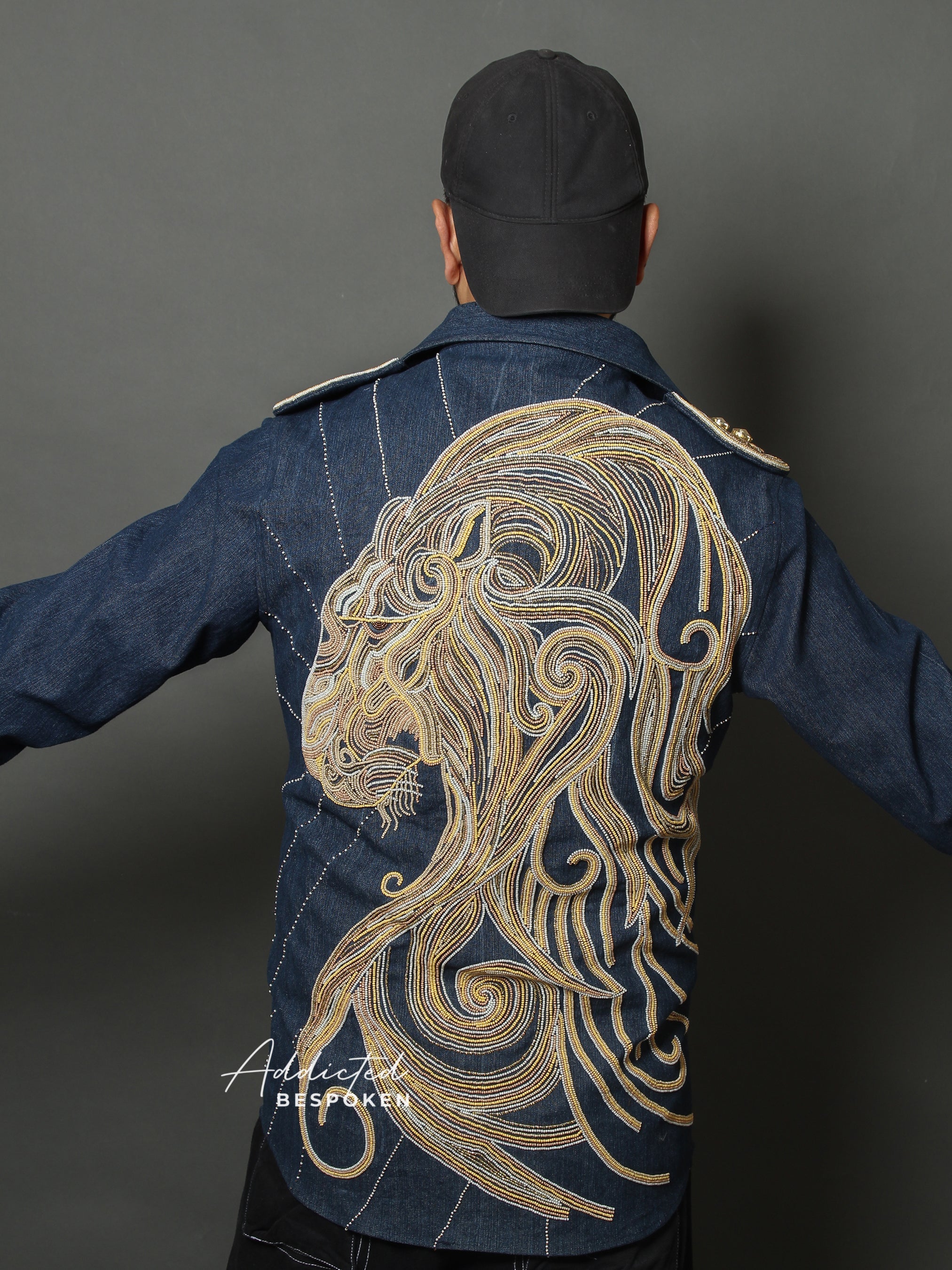 Regal Lion Embroidered Denim Shirt Addicted Bespoken