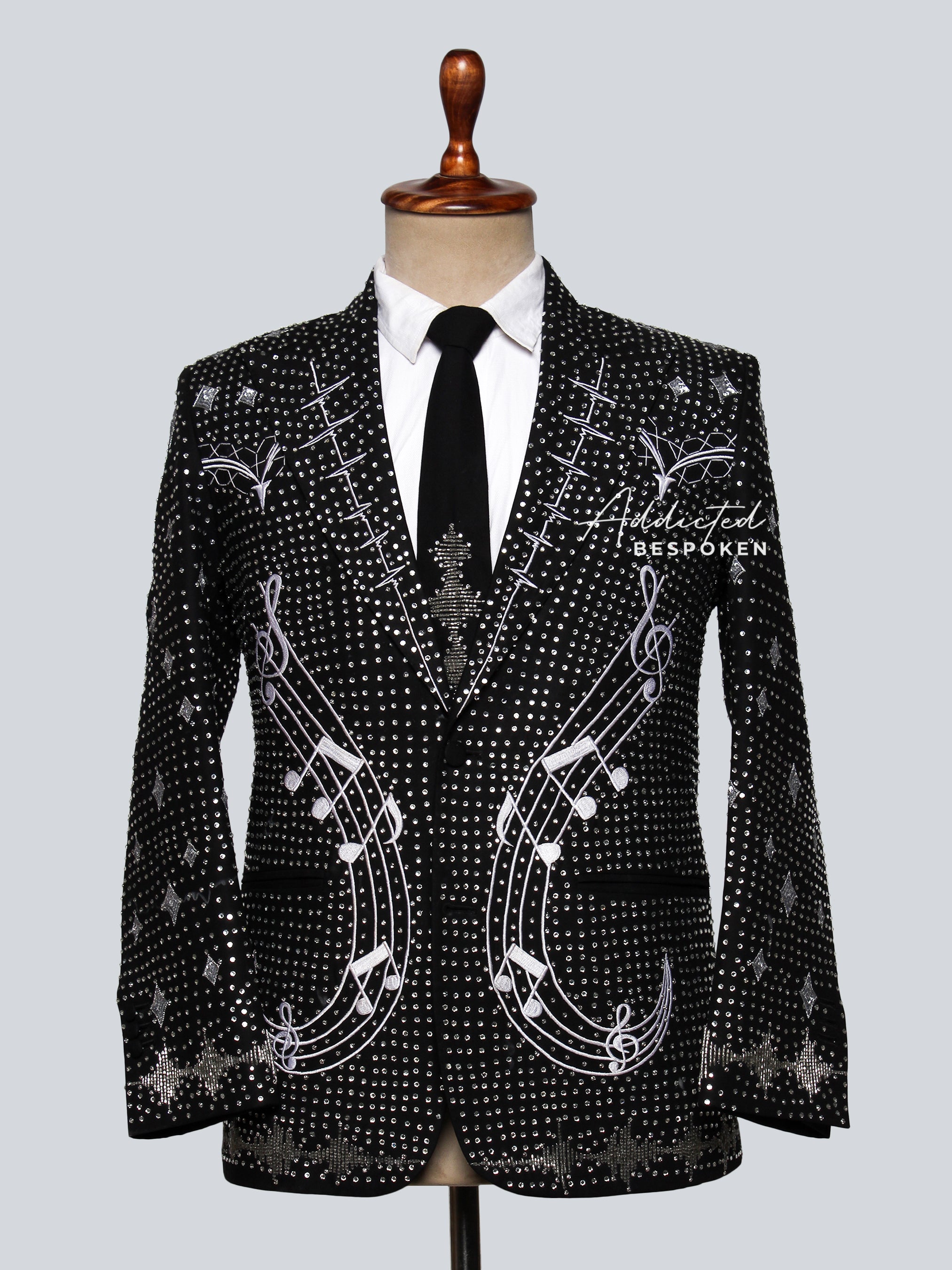 Symphony of Style Rhinestone-Embellished Musical Motif Suit