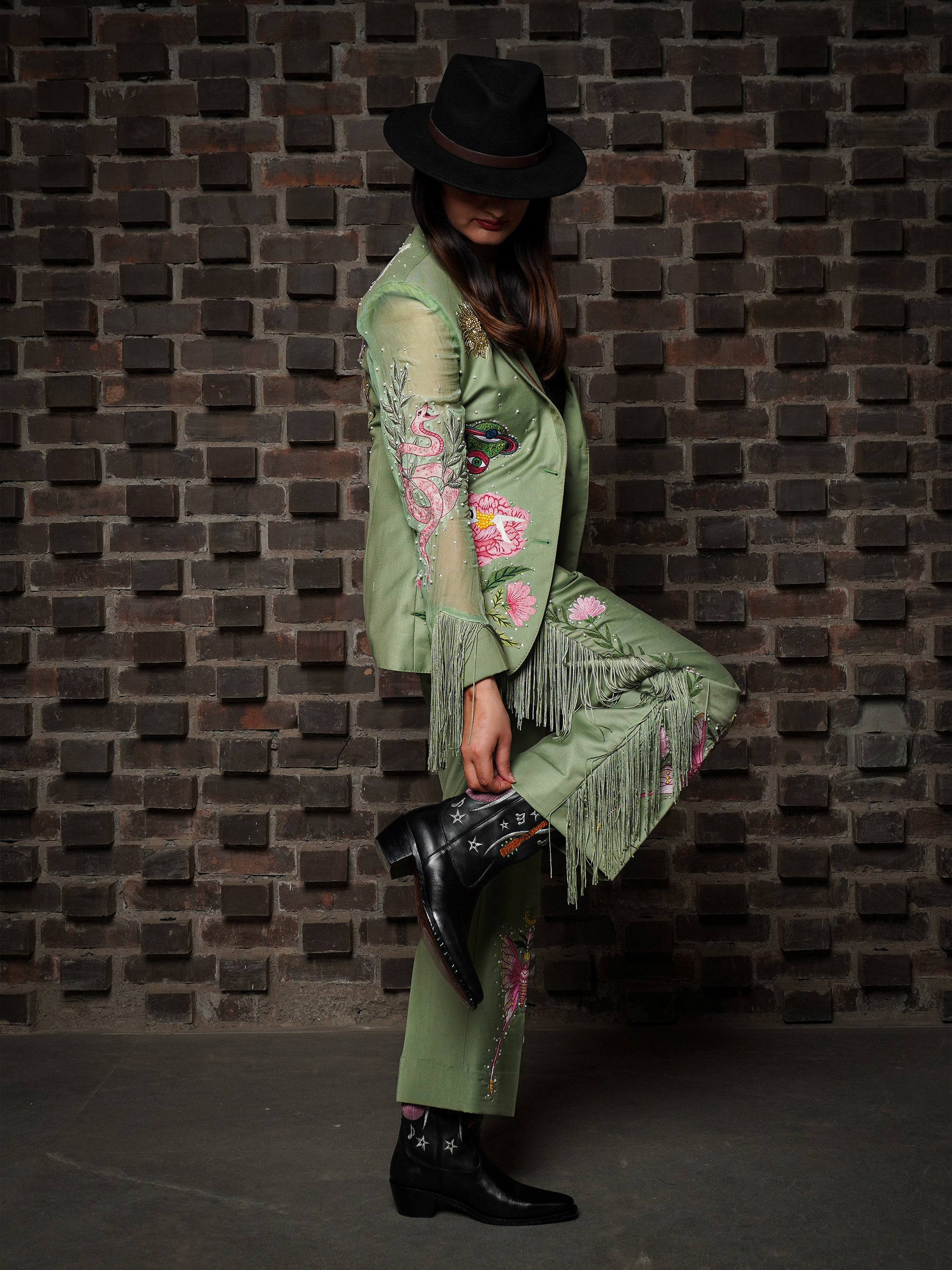 Fringed Butterfly Bloom Embroidered Suit