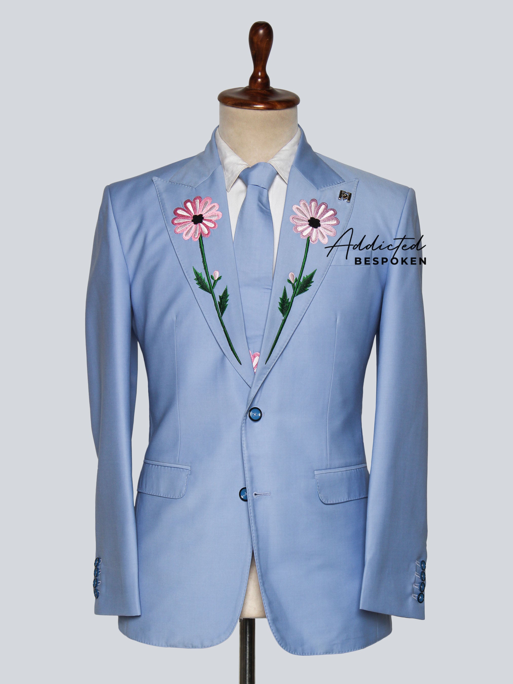 Floral Custom Embroidered Suit (Skyblue)