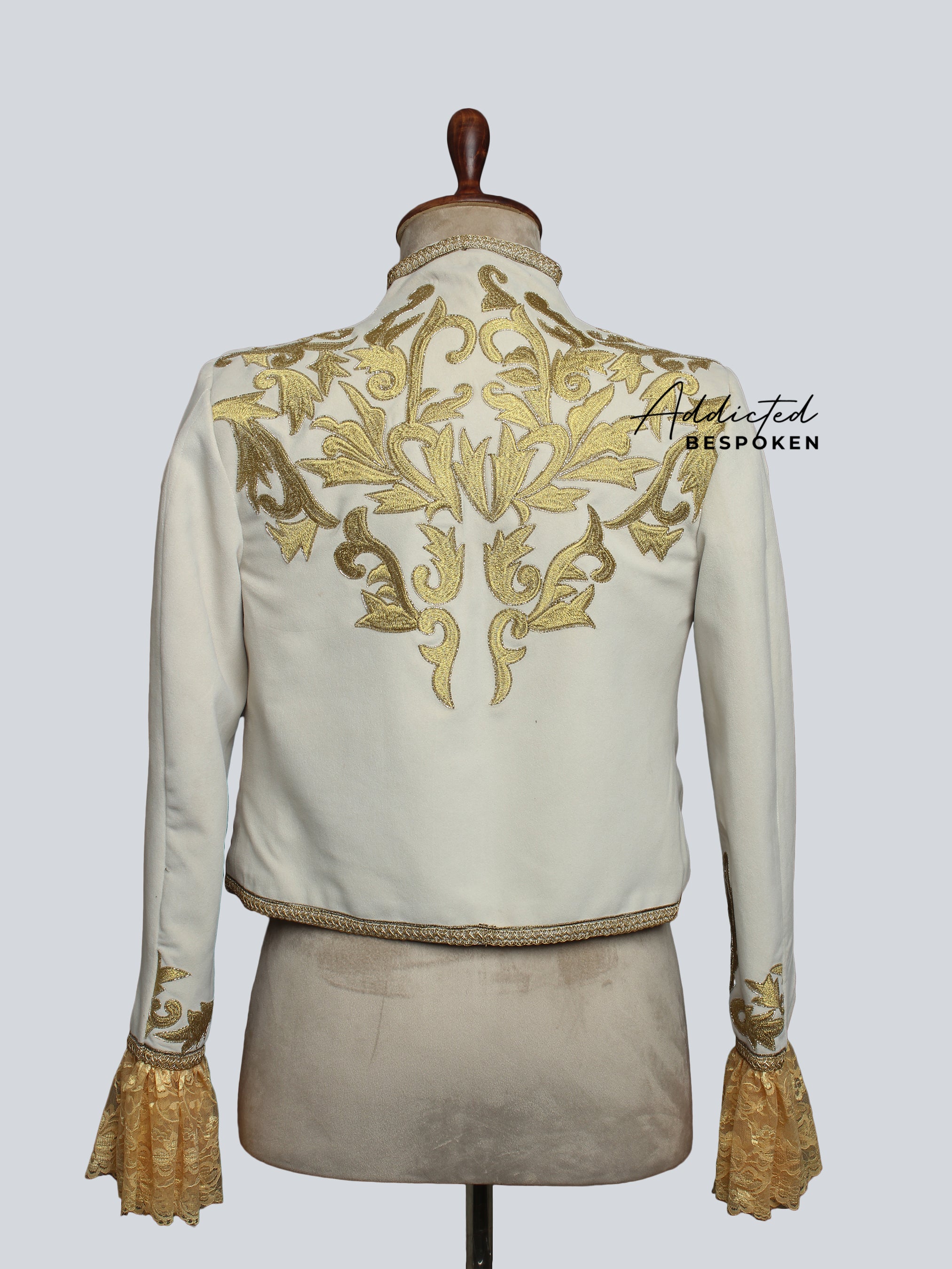 Lavish Bolero Jacket with Gold Design and Ruffles