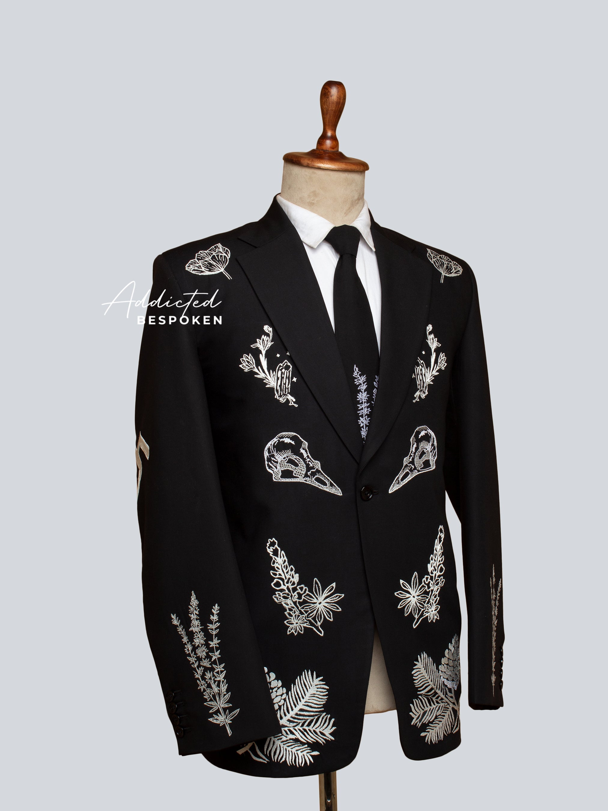 Black Skull Embroidered Suit Addicted Bespoken
