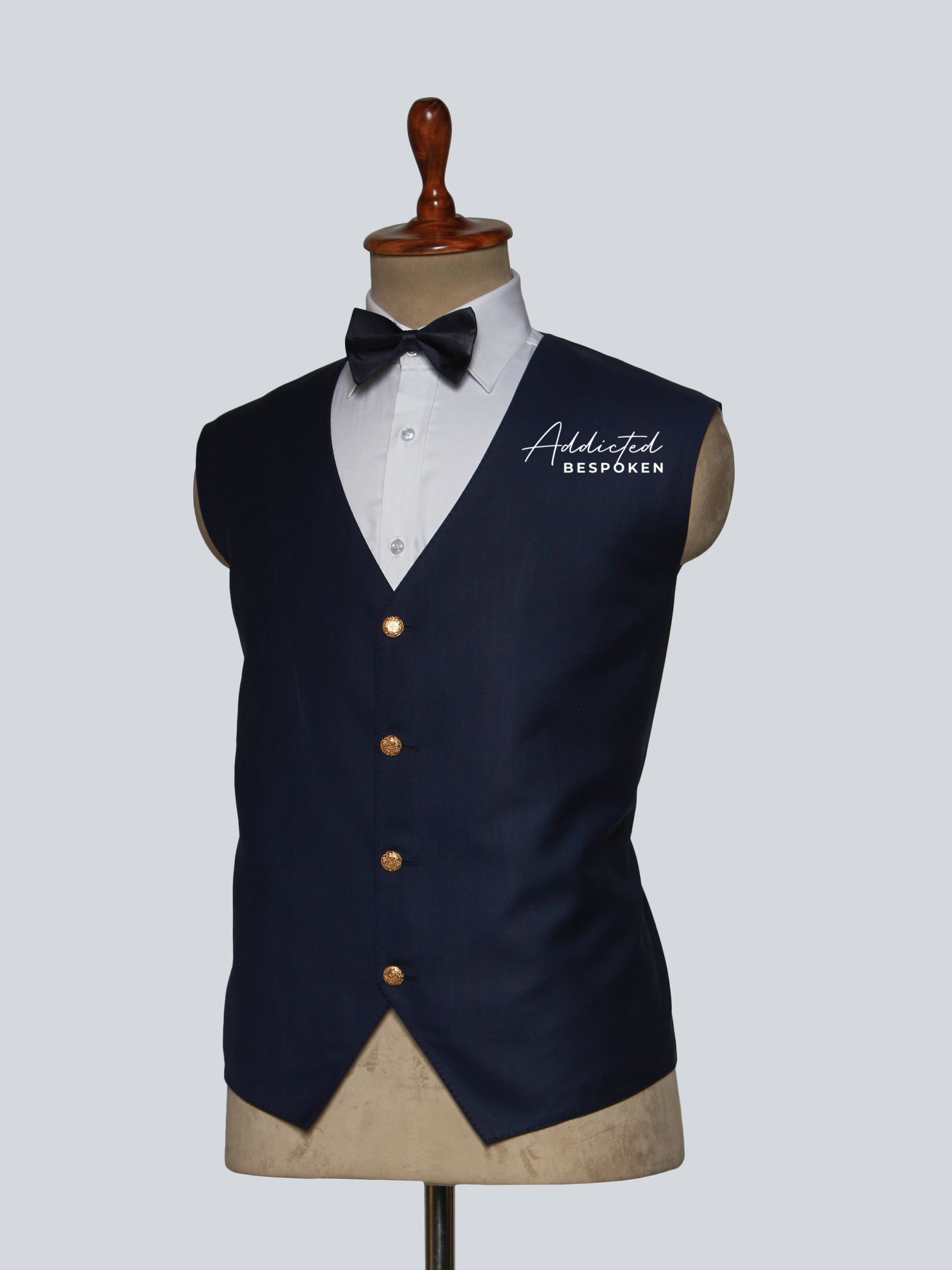 Side view of men’s tailored formal vest suit – slim fit three-piece suit for weddings and events