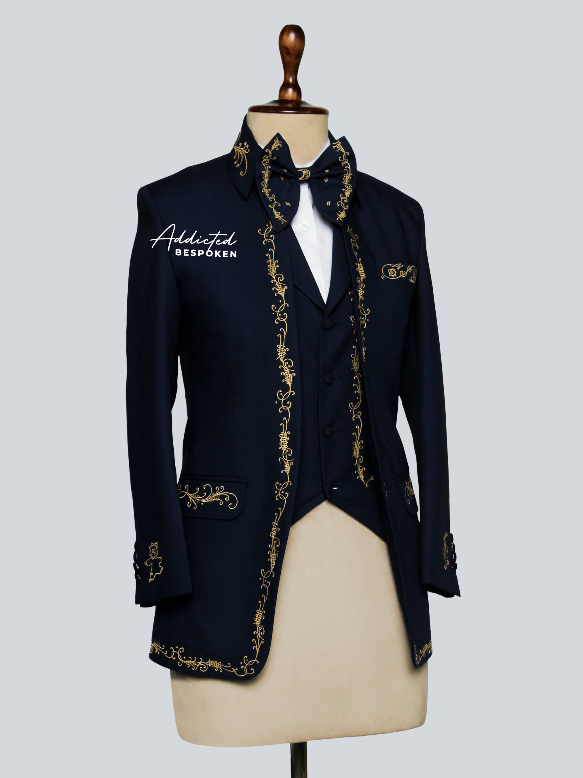 Navy Gold Embroidered Mariachi Suit Addicted Bespoken