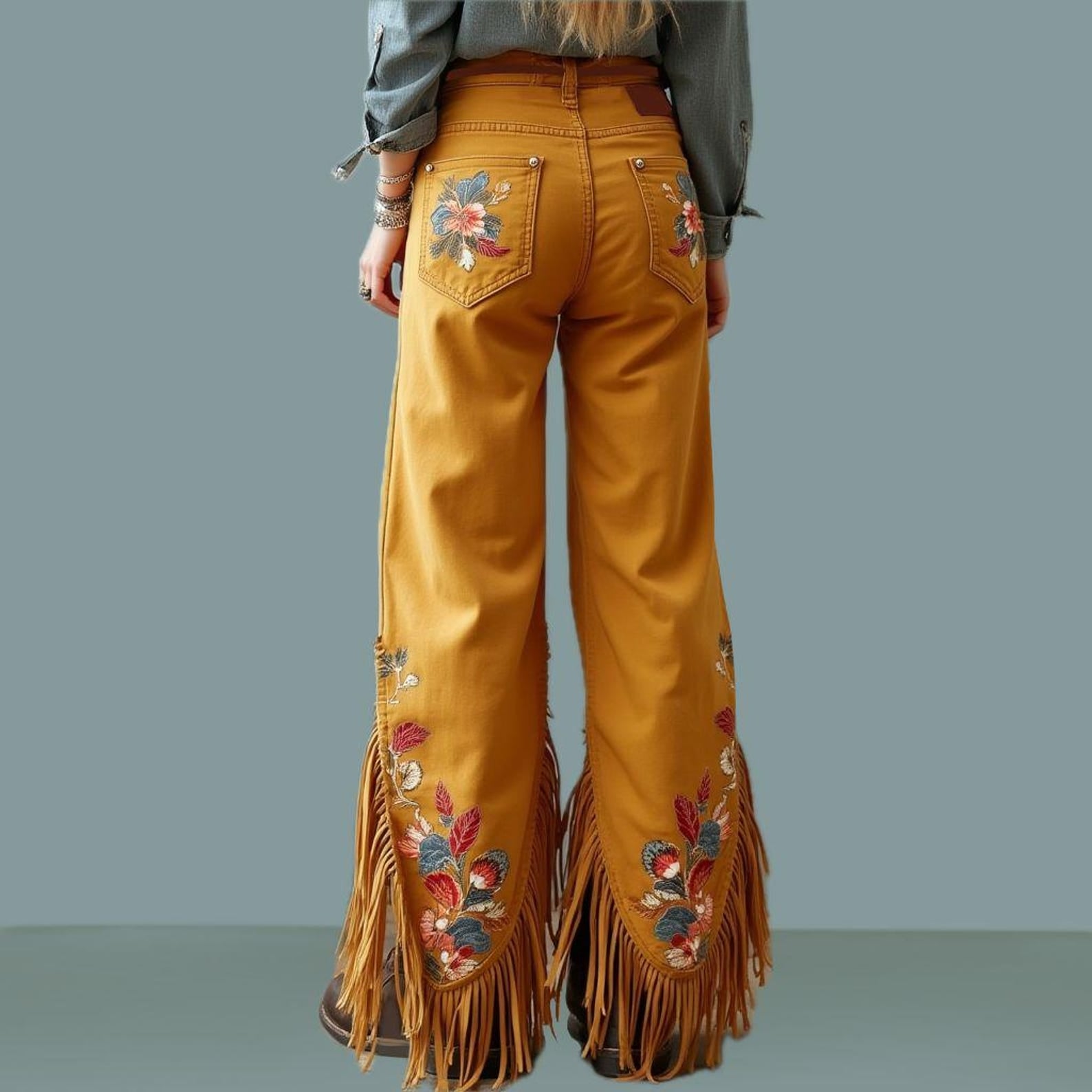 Bold Floral Embroidered Western Dress Pants