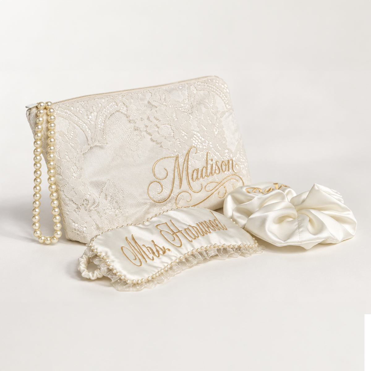Women Accessories Combo Bridal Clutch,sleep Mask, Scrunchie Addicted Bespoken