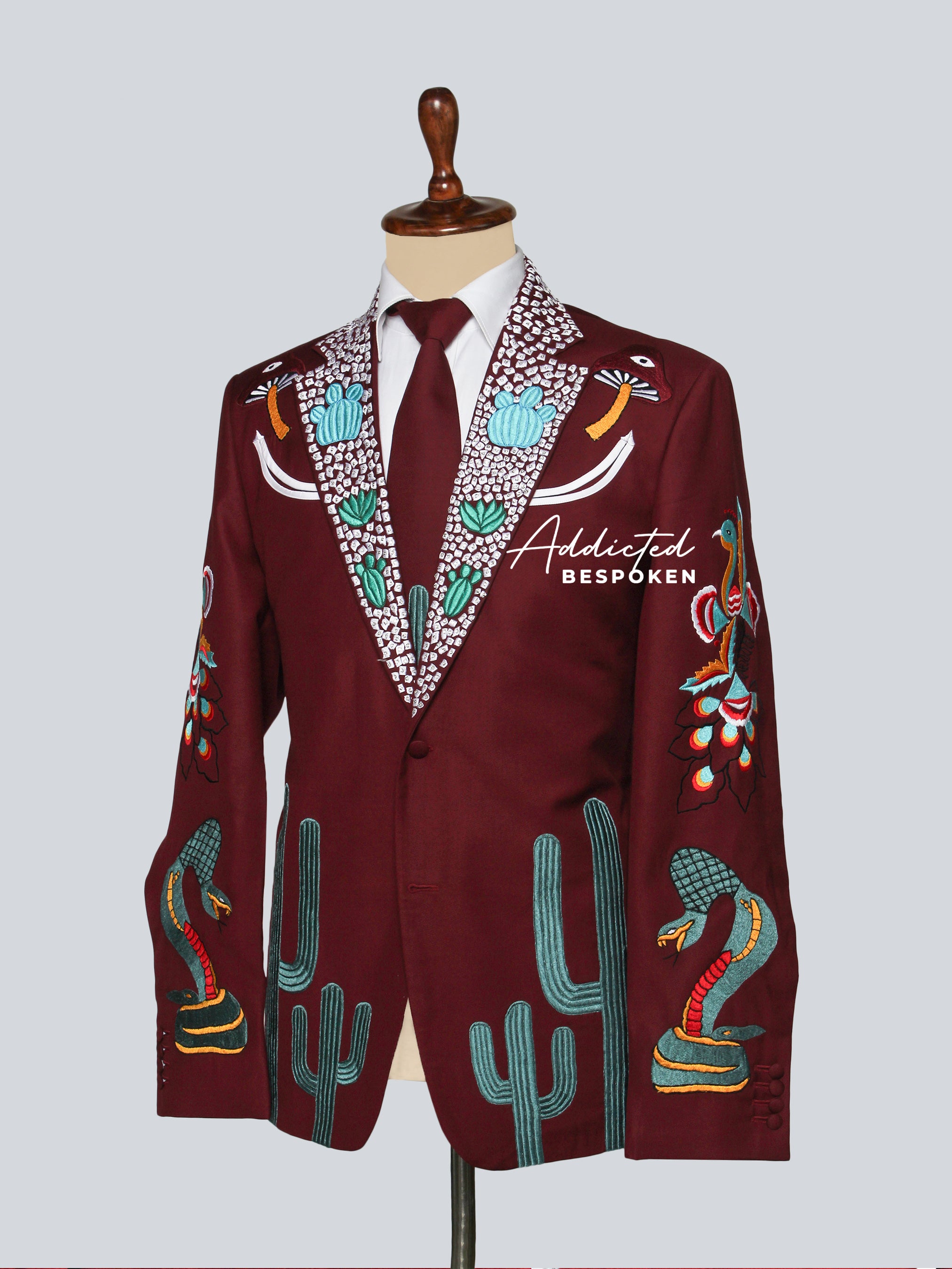 Maroon Cactus Embroidered Suit Addicted Bespoken