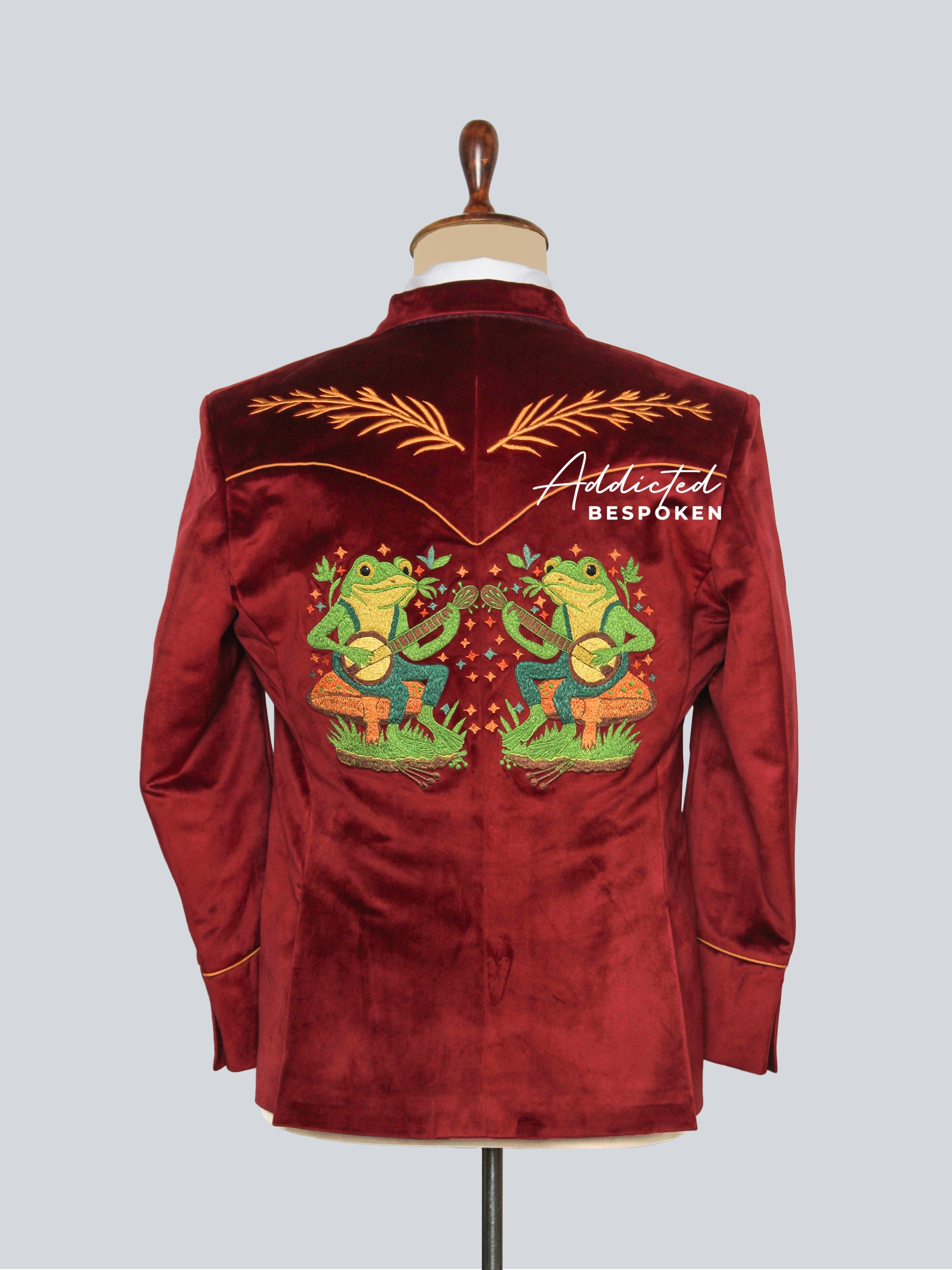 Crimson Velvet Embroidered Blazer Addicted Bespoken