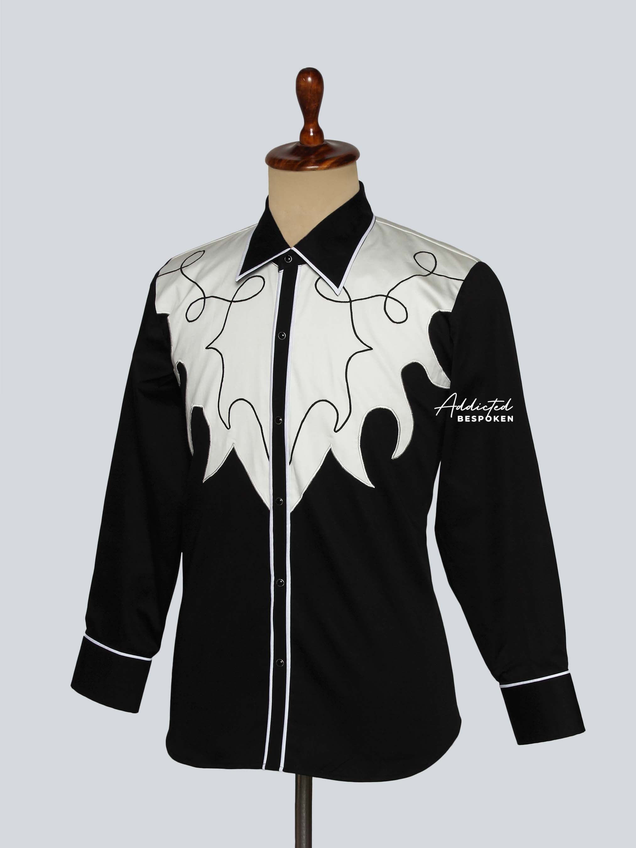 Black & White Embroidered Western Shirt Addicted Bespoken