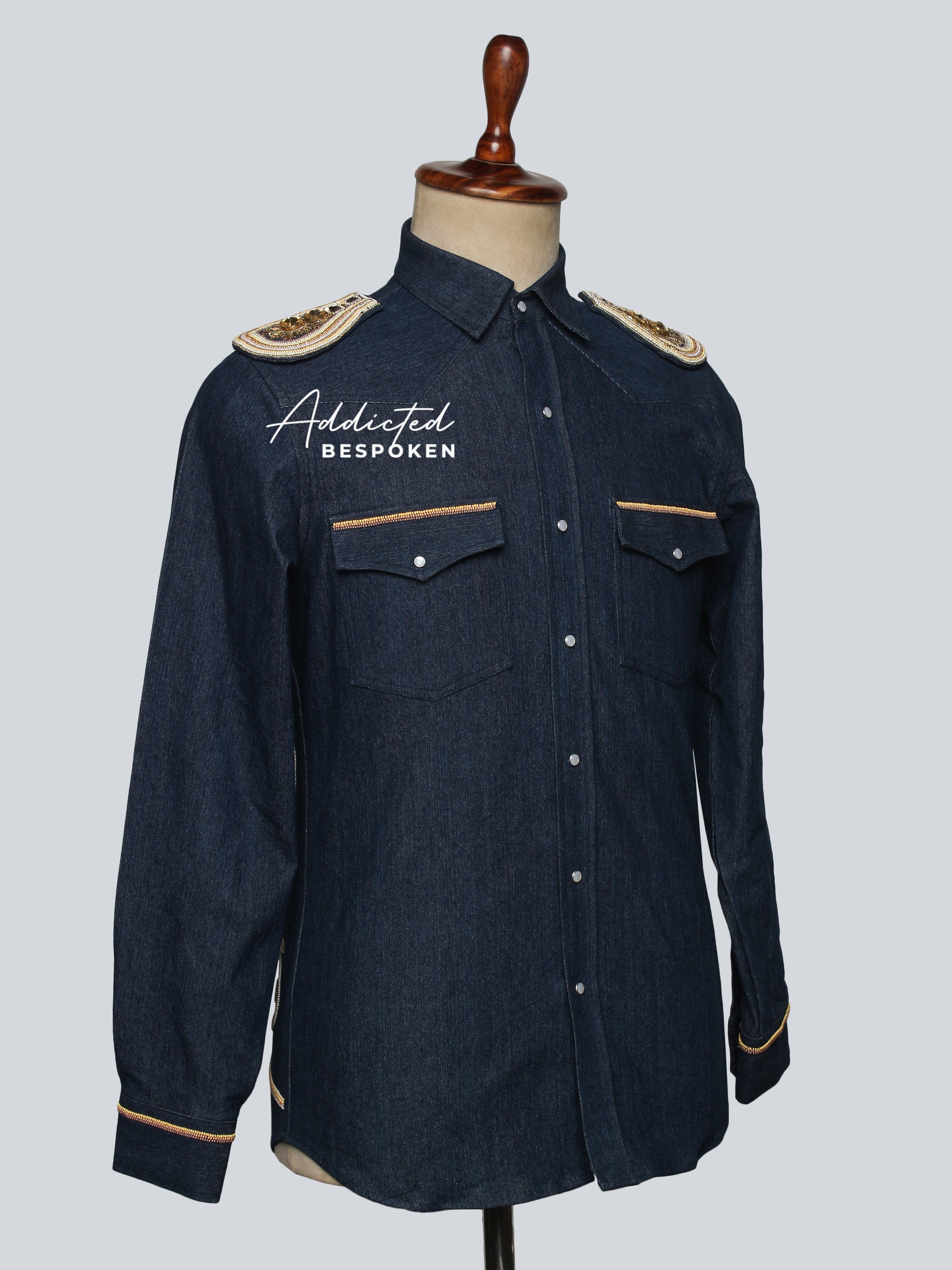 Regal Lion Embroidered Denim Shirt Addicted Bespoken
