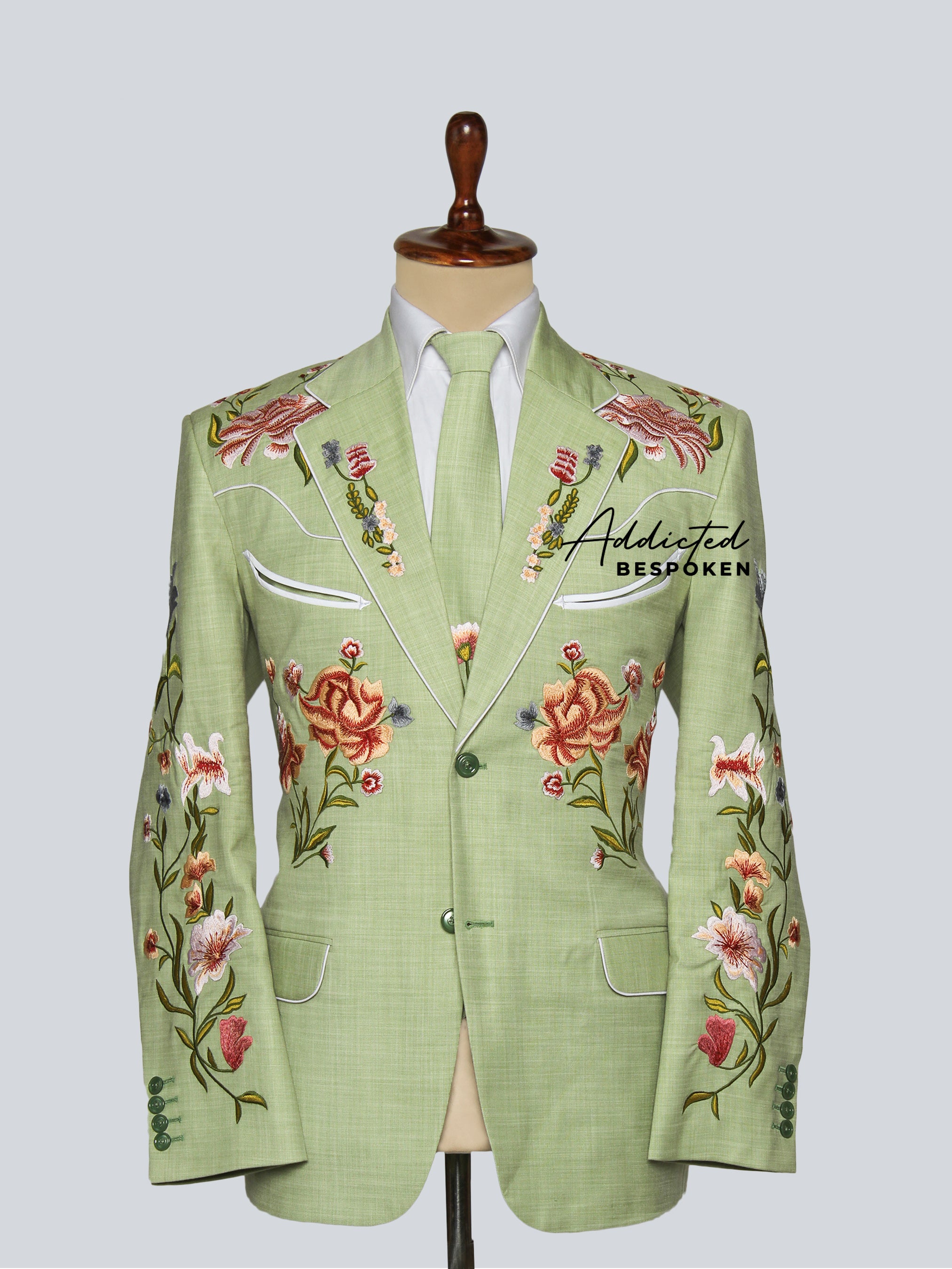 Sage Linen Embroidered Suit Addicted Bespoken