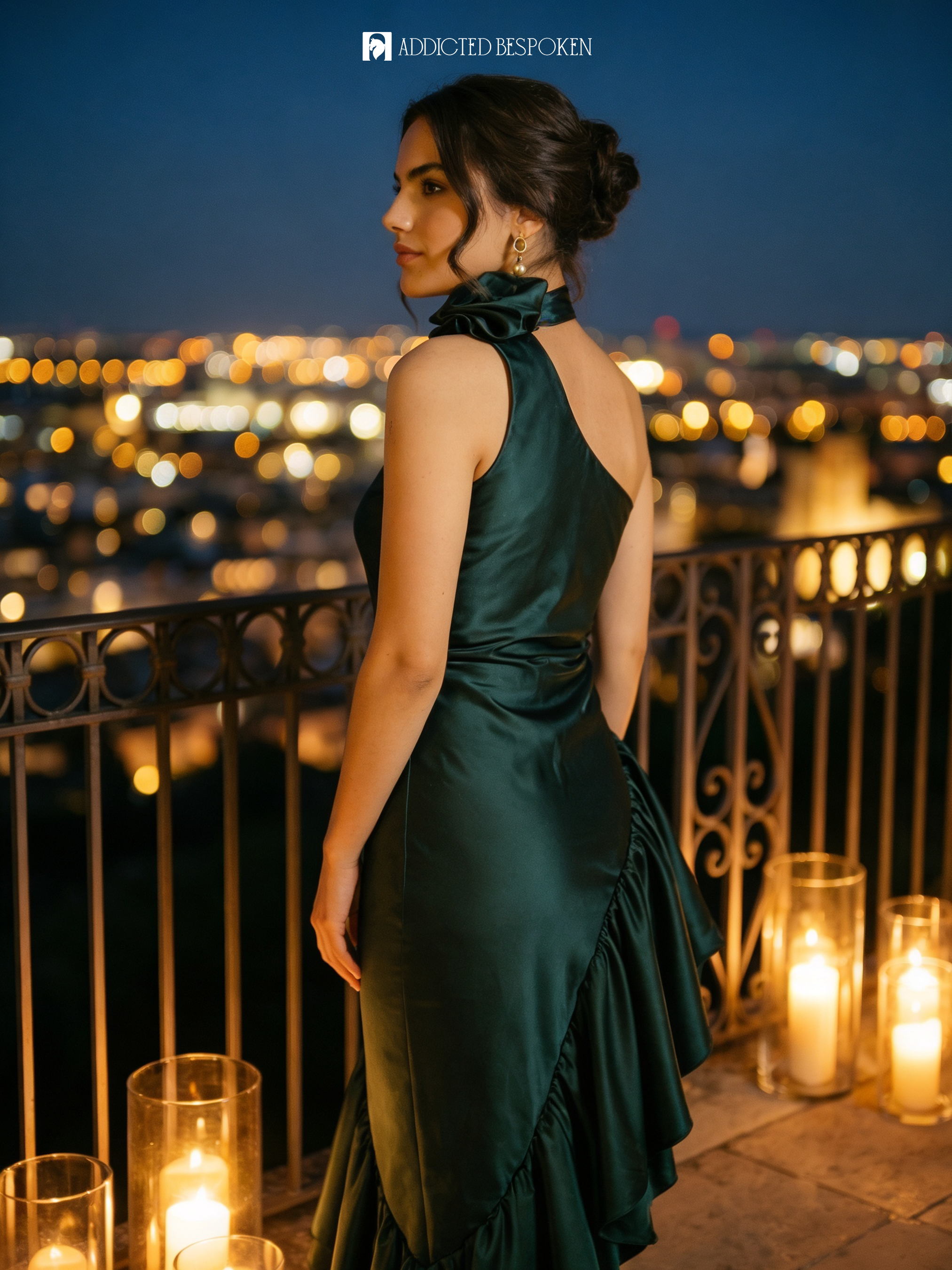 Midnight Satin Ruffle Gown Addicted Bespoken