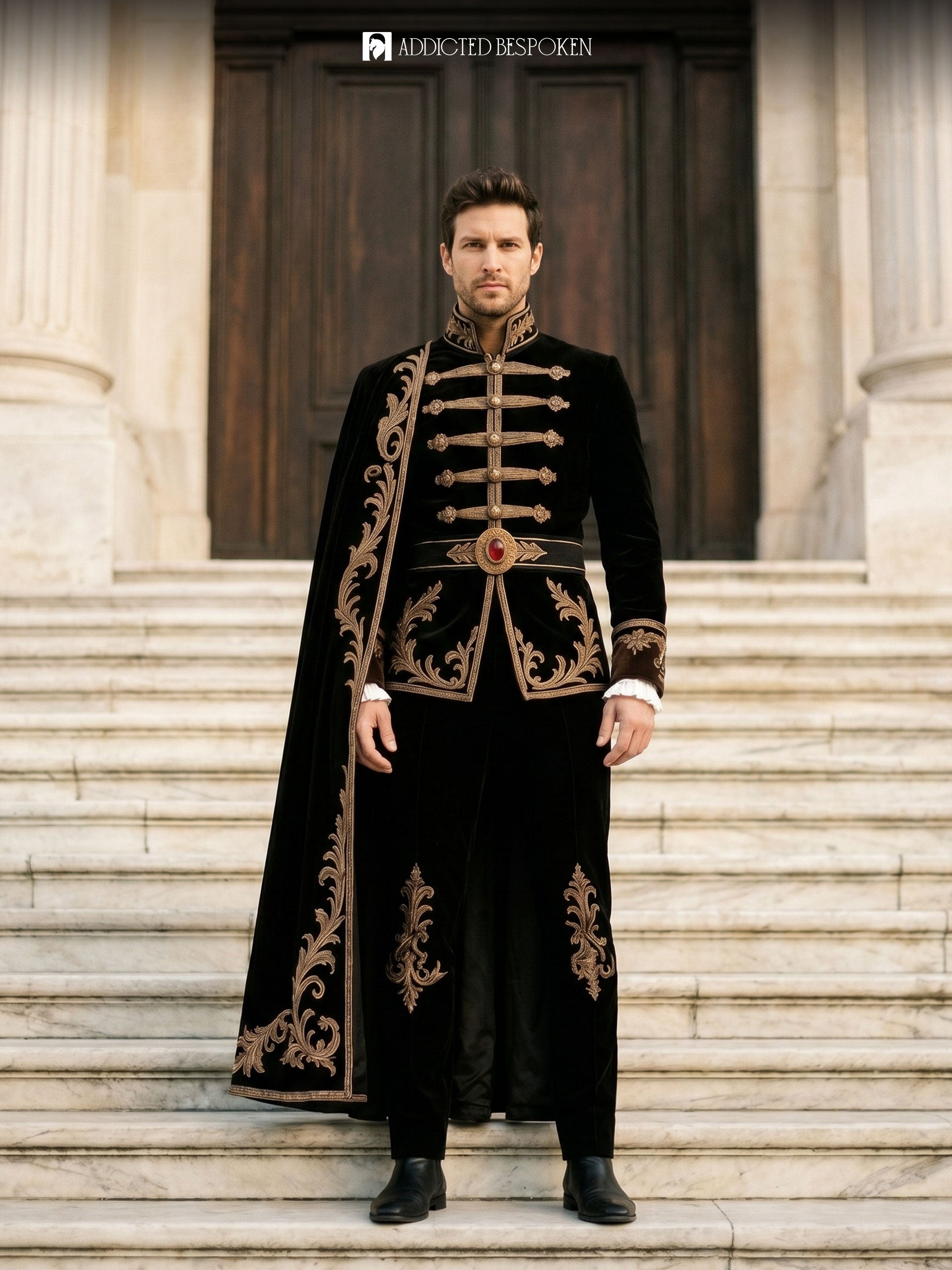 Gothic Royal Embroidered Suit with Cape Addicted Bespoken