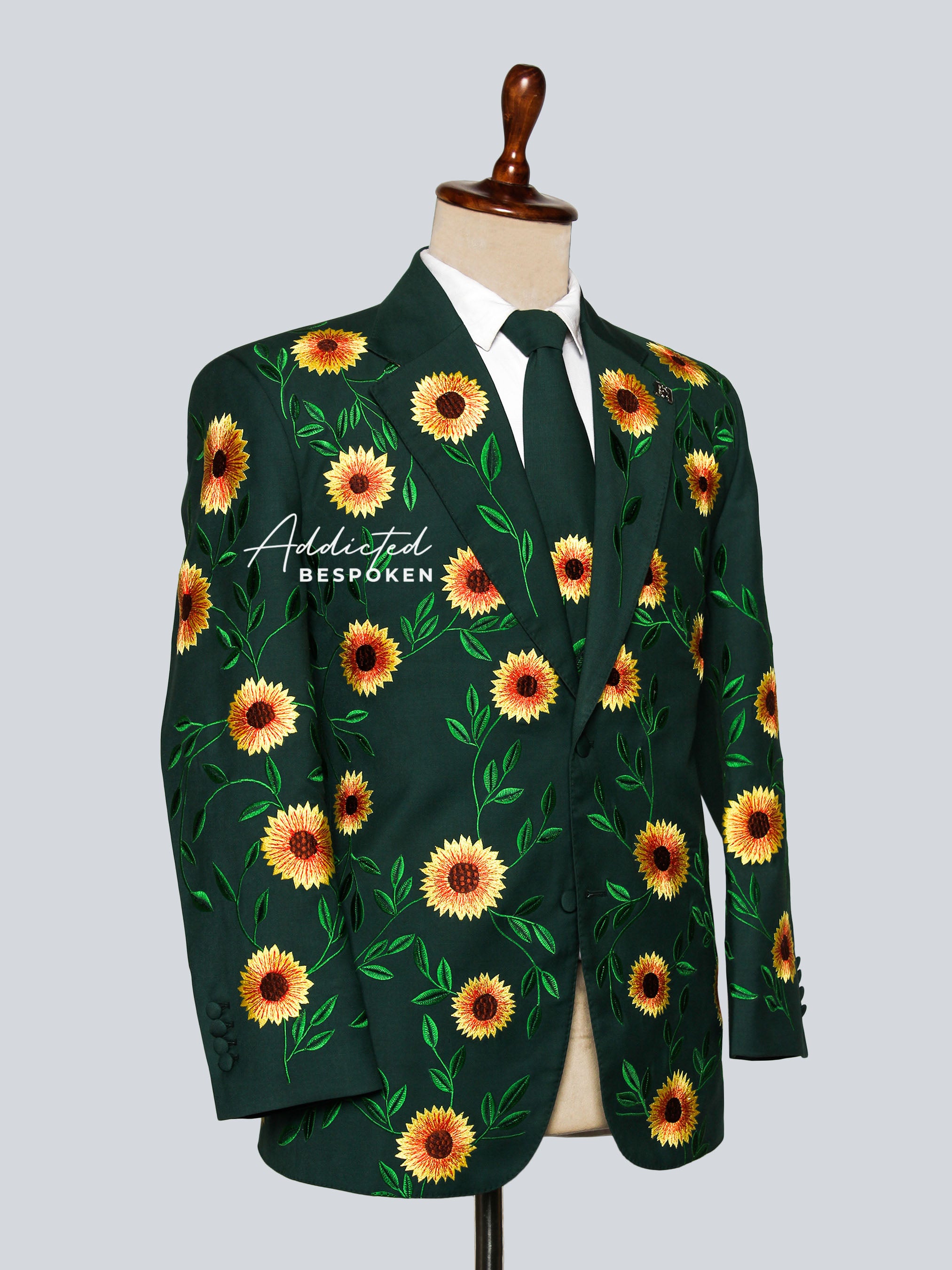 Artful Sunflower Embroidery Two-Piece Cocktail Suit