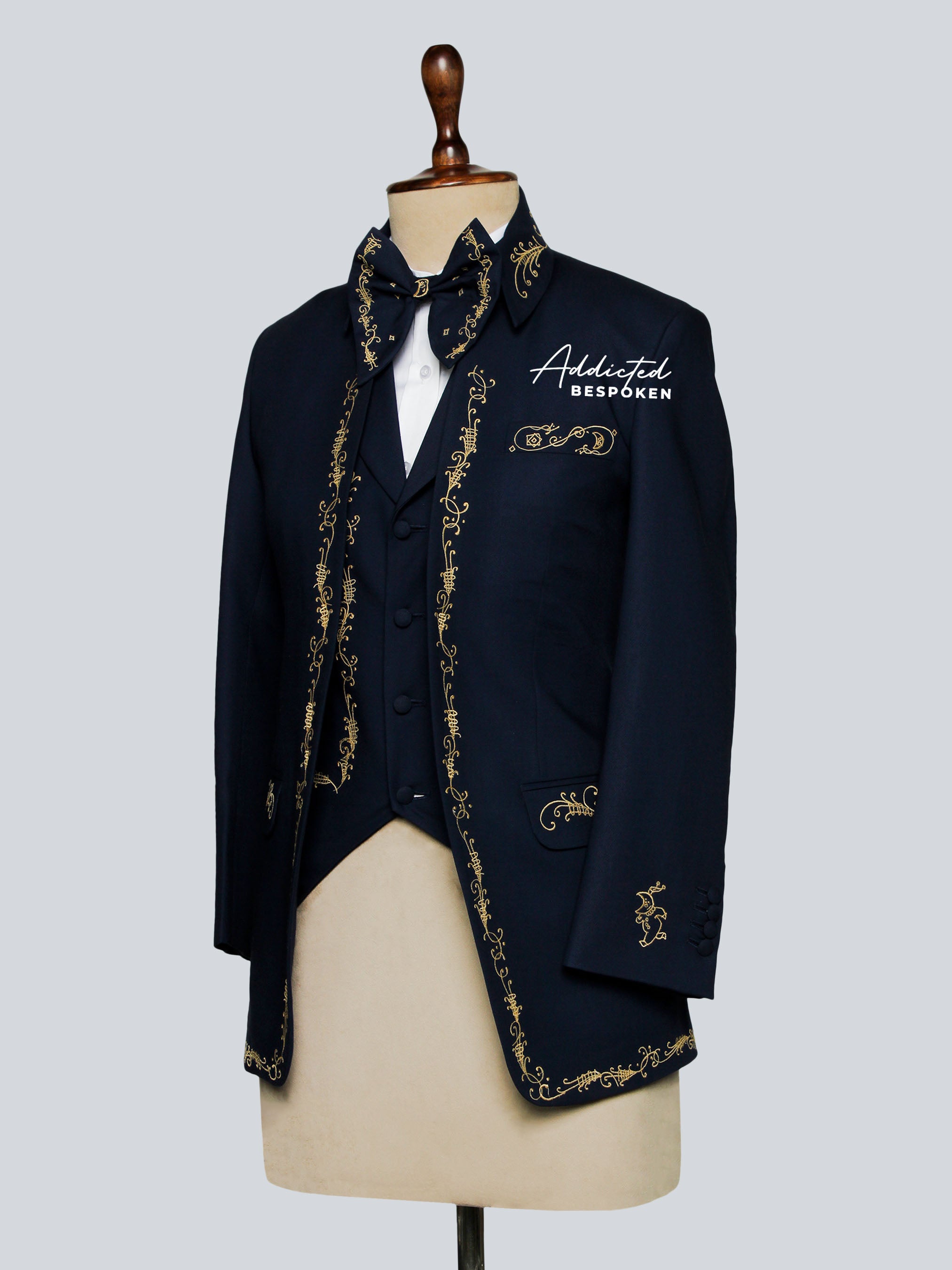 Navy Gold Embroidered Mariachi Suit Addicted Bespoken