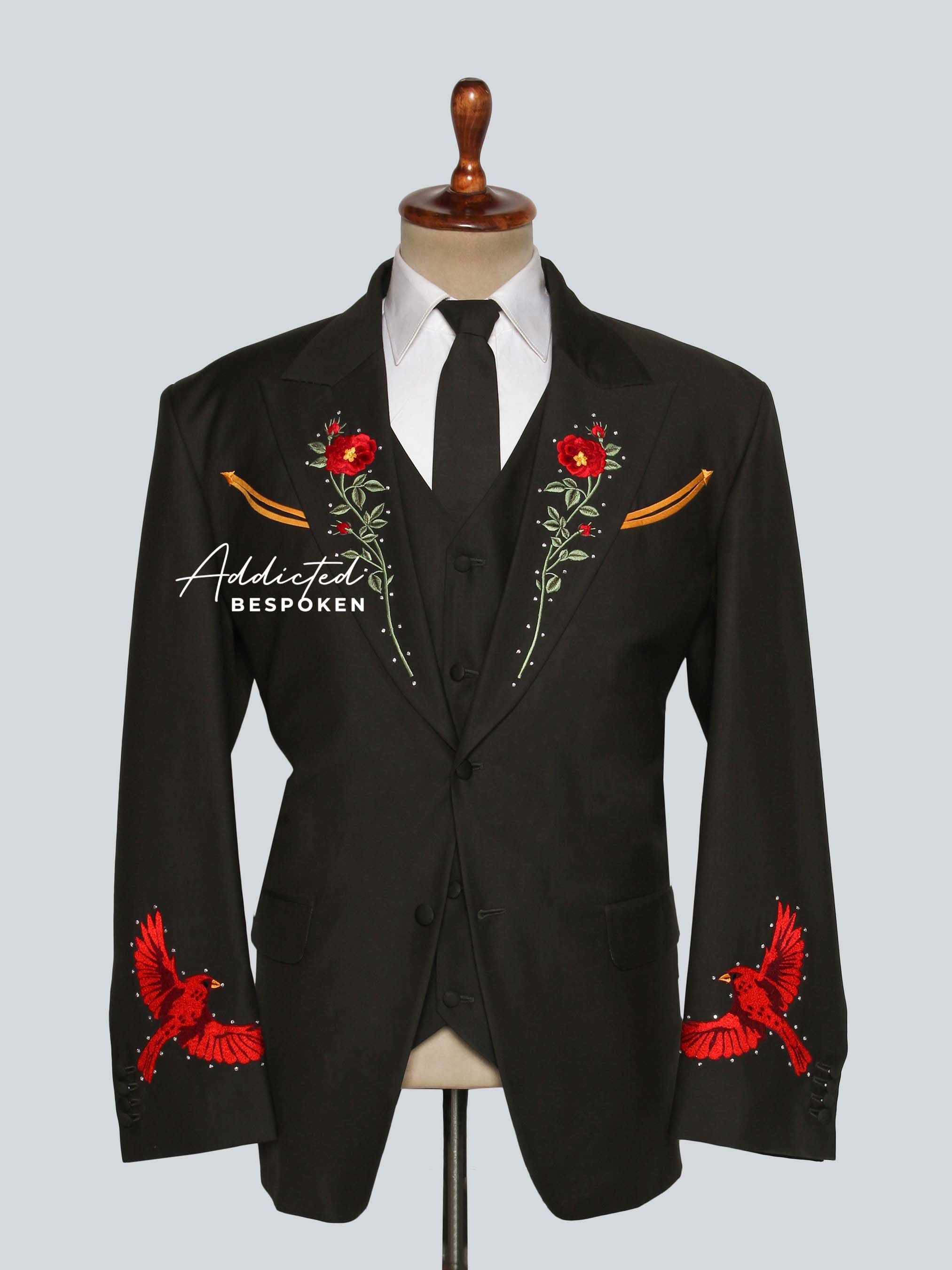 Black Embroidered Blazer For Men