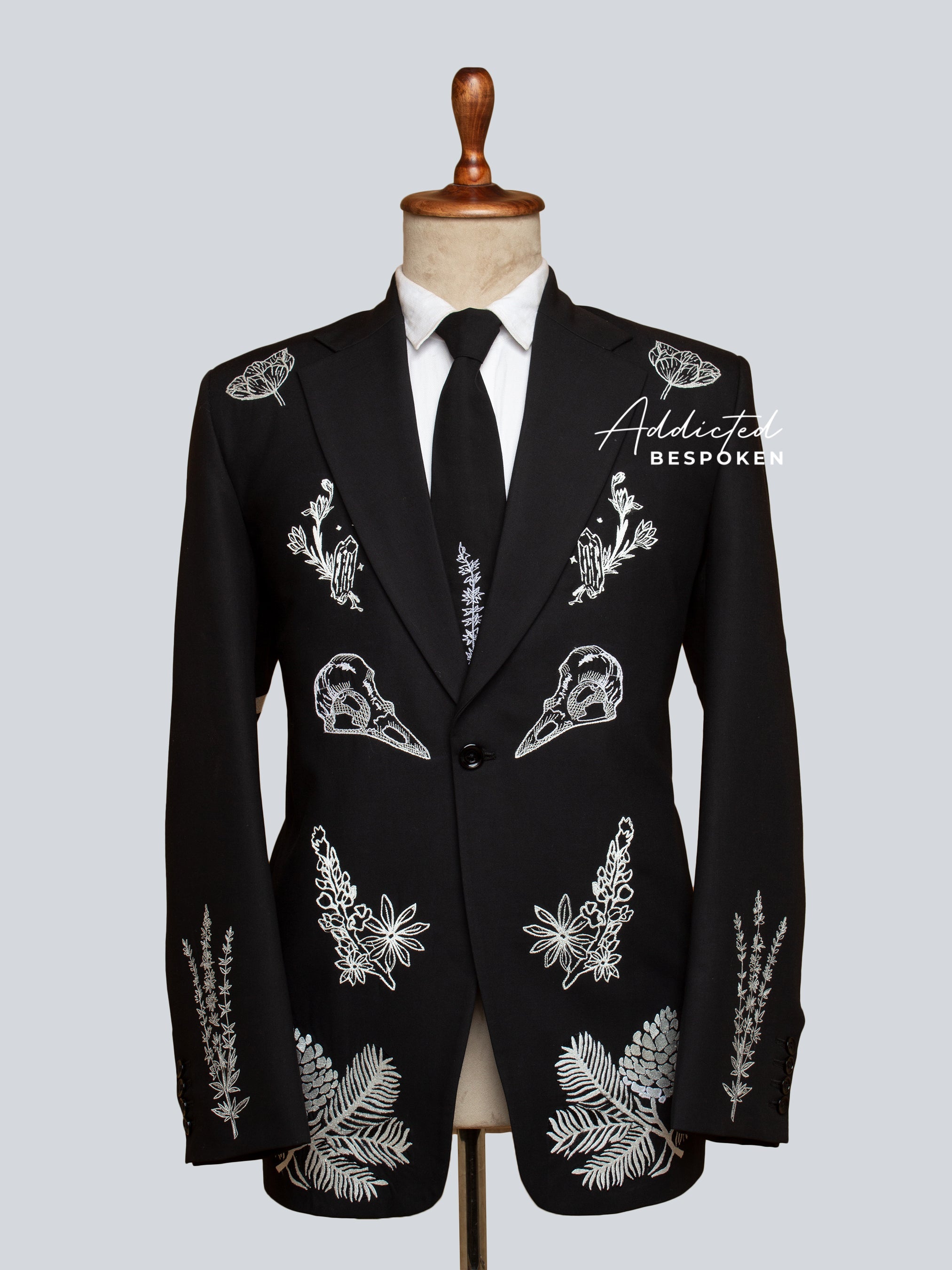 Black Skull Embroidered Suit Addicted Bespoken