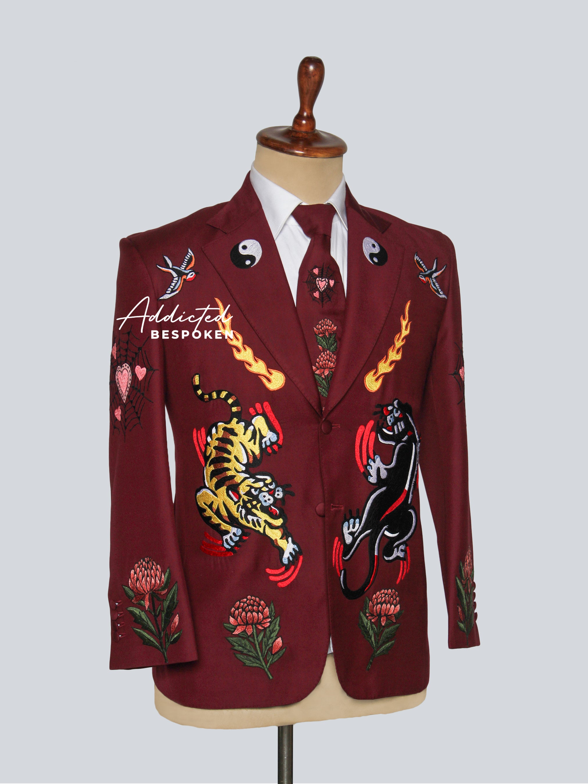 Maroon Wild Warrior Embroidered Suit