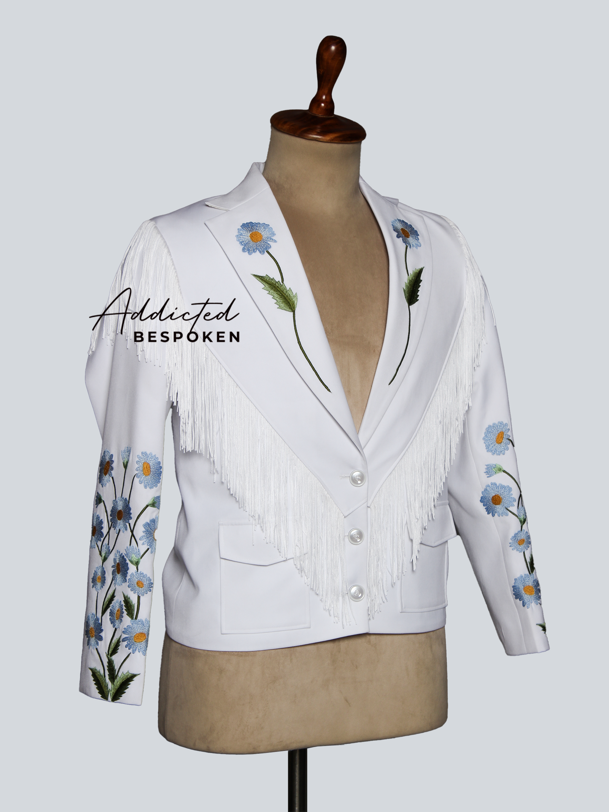 White Floral Embroidered Blazer