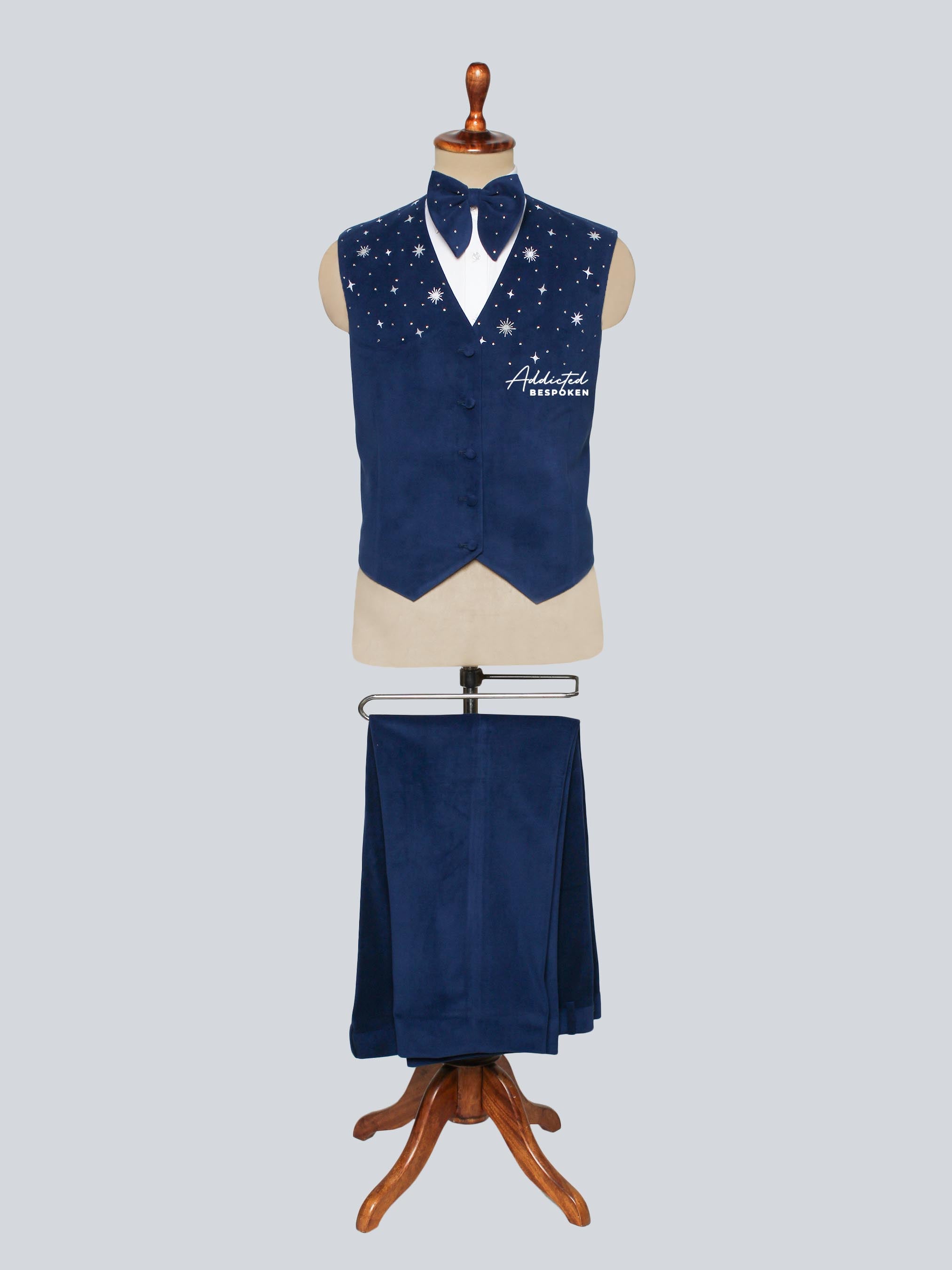 Star Embroidered Blue Waistcoat Addicted Bespoken