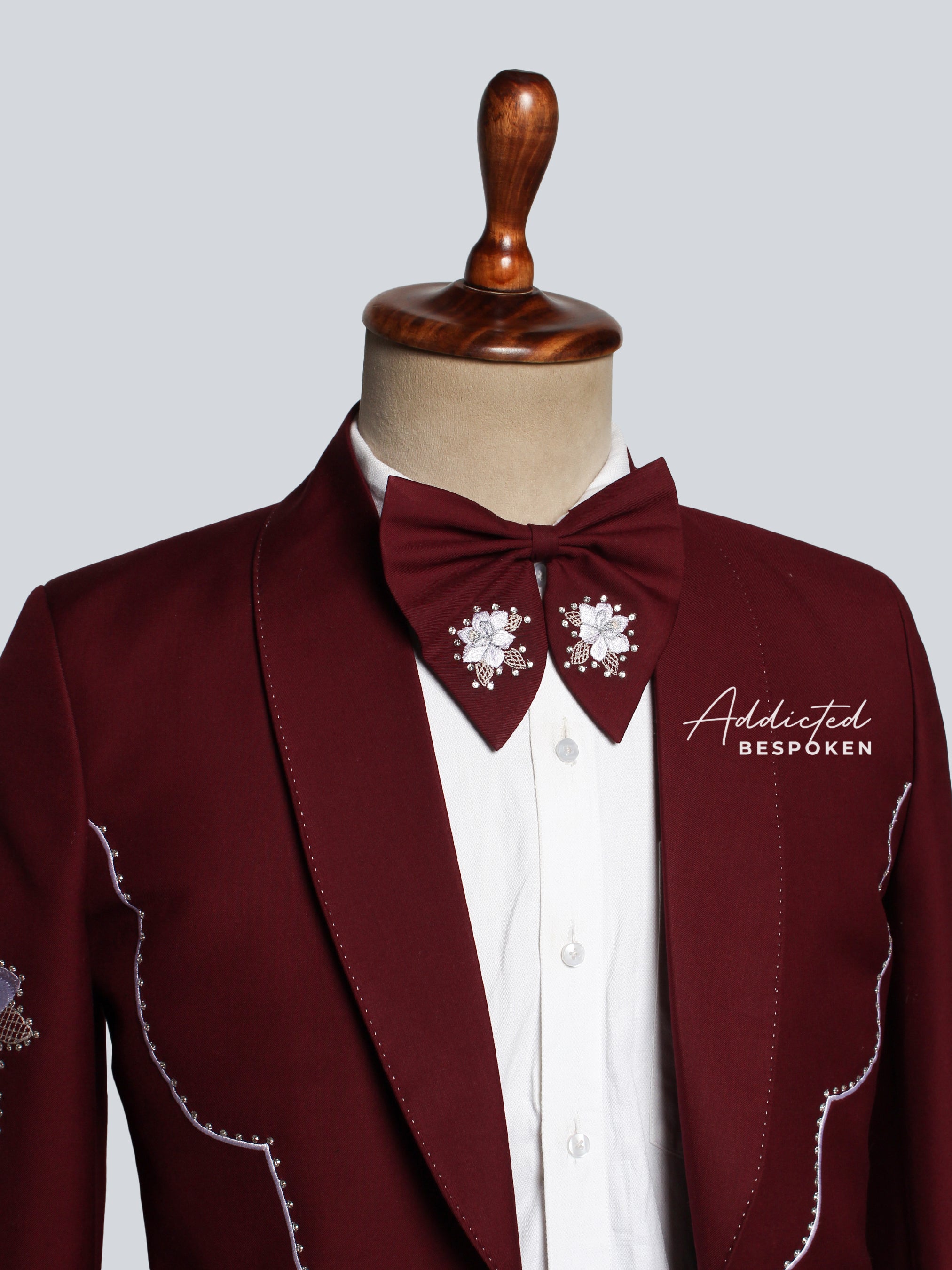 Crimson Bloom Shawl Lapel Embroidered Suit
