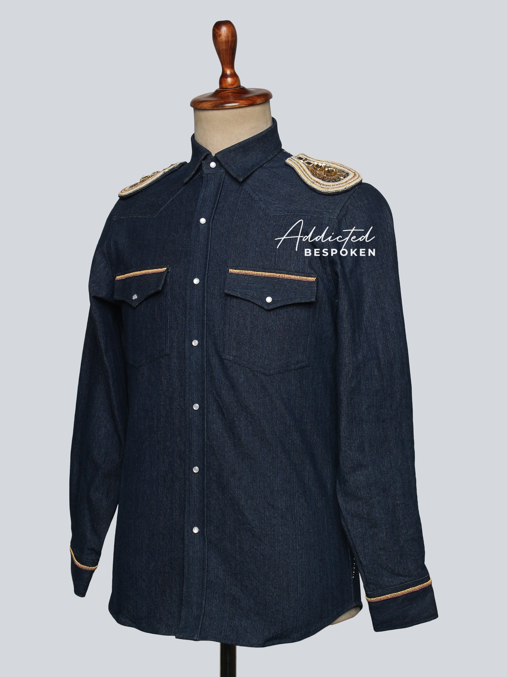 Regal Lion Embroidered Denim Shirt Addicted Bespoken