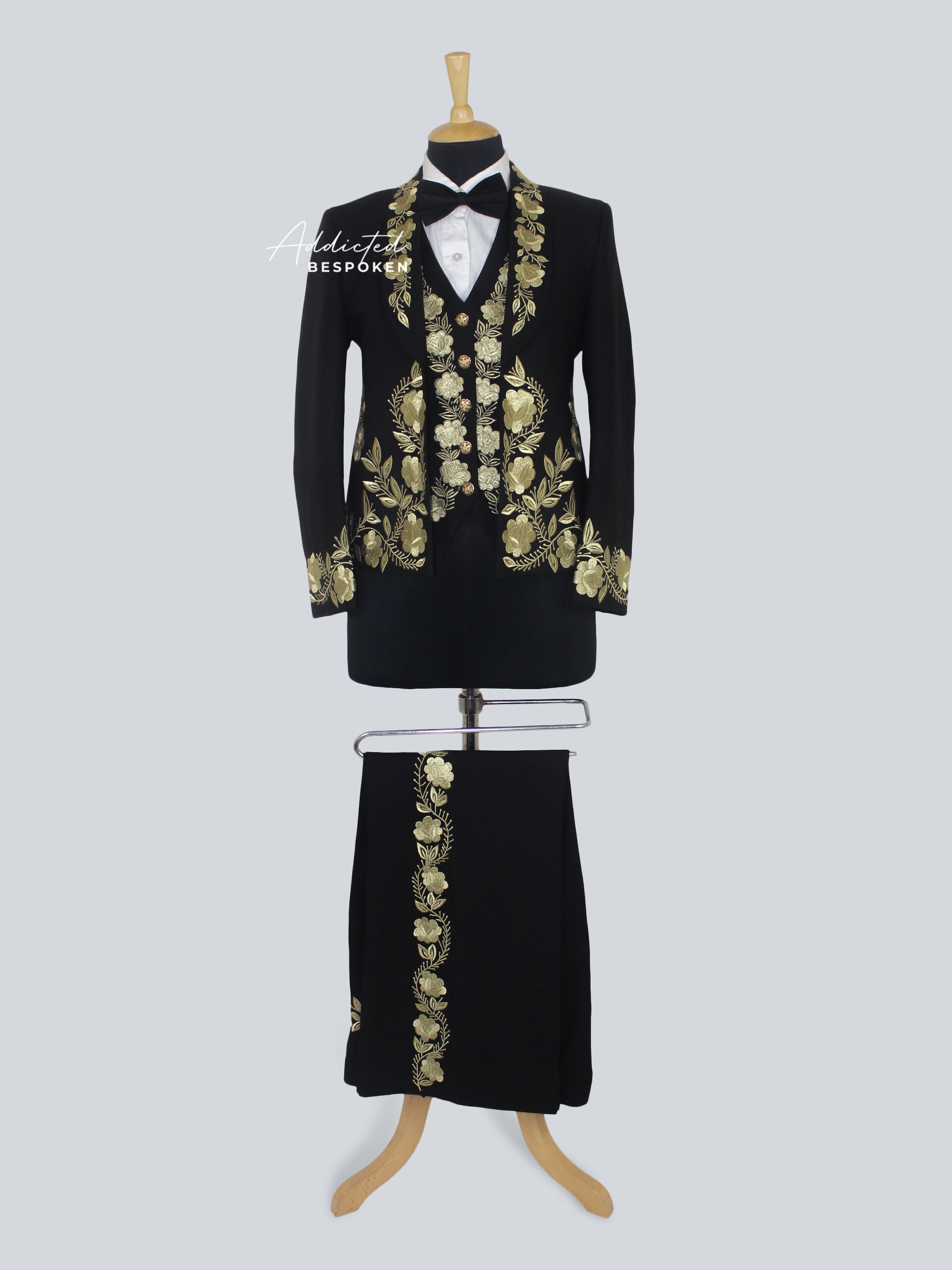 Regal Gold Embroidered Tuxedo Suit
