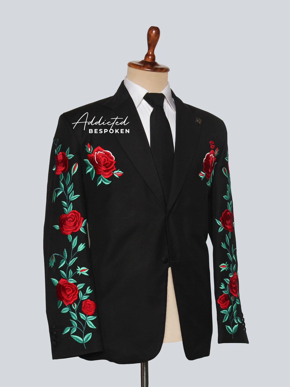 Men black Suit with Red Roses Addicted Bespoken