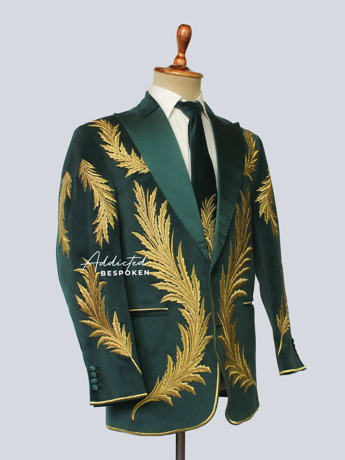 Dark Green Gold Leaf Suit Addicted Bespoken