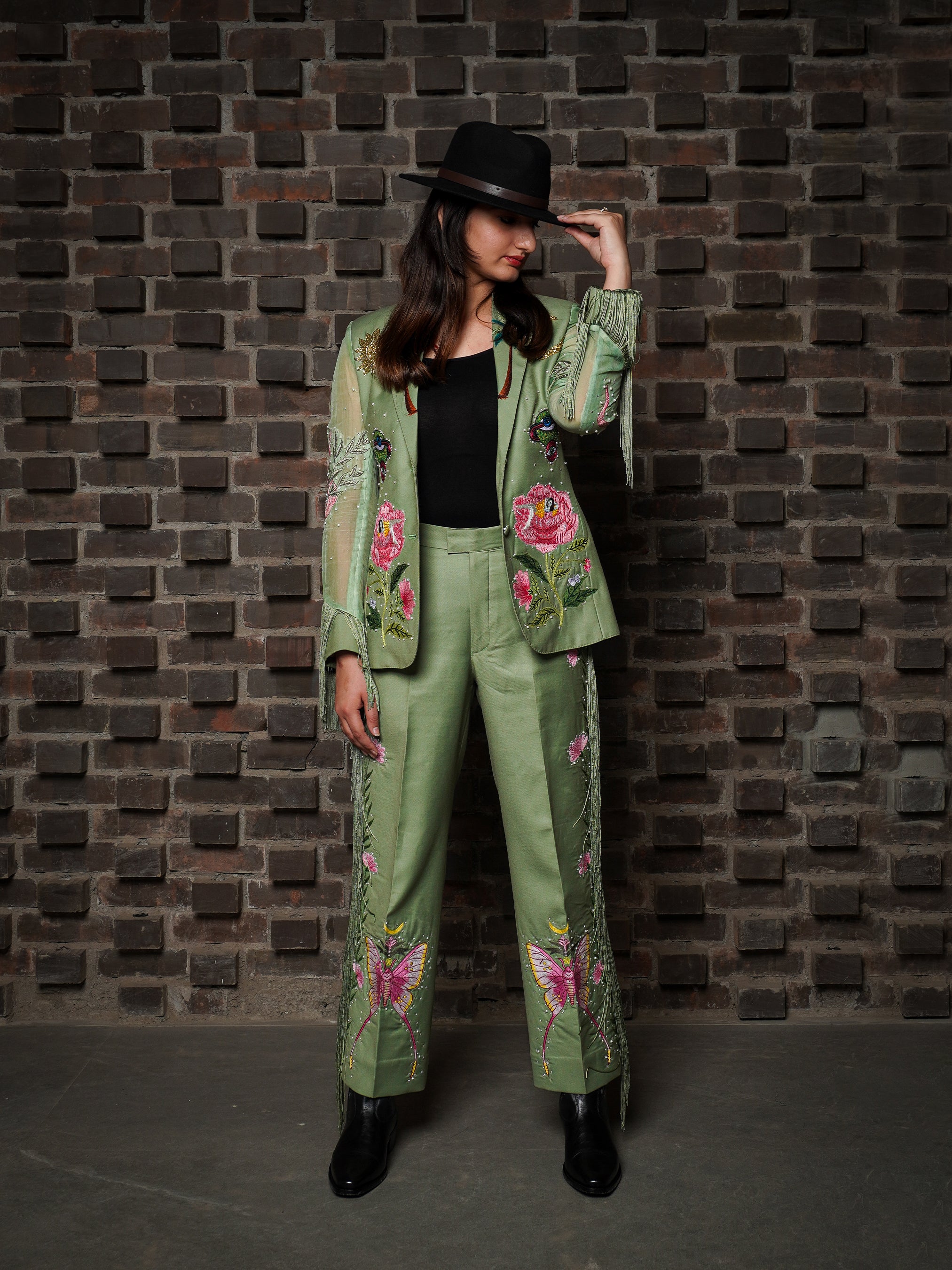 Fringed Butterfly Bloom Embroidered Suit