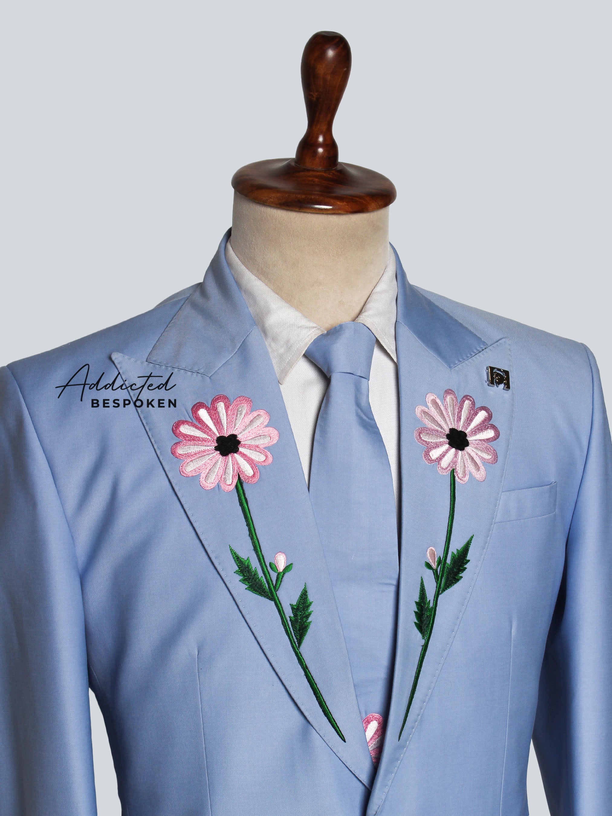 Floral Custom Embroidered Suit (Skyblue)