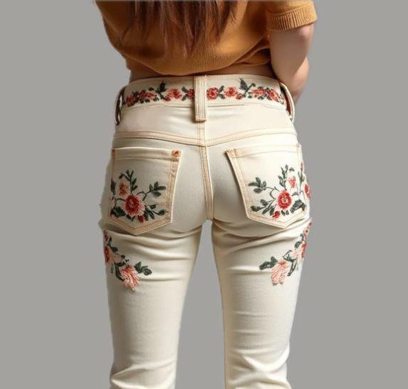 Floral Embroidered Fringed Western Dress Pants