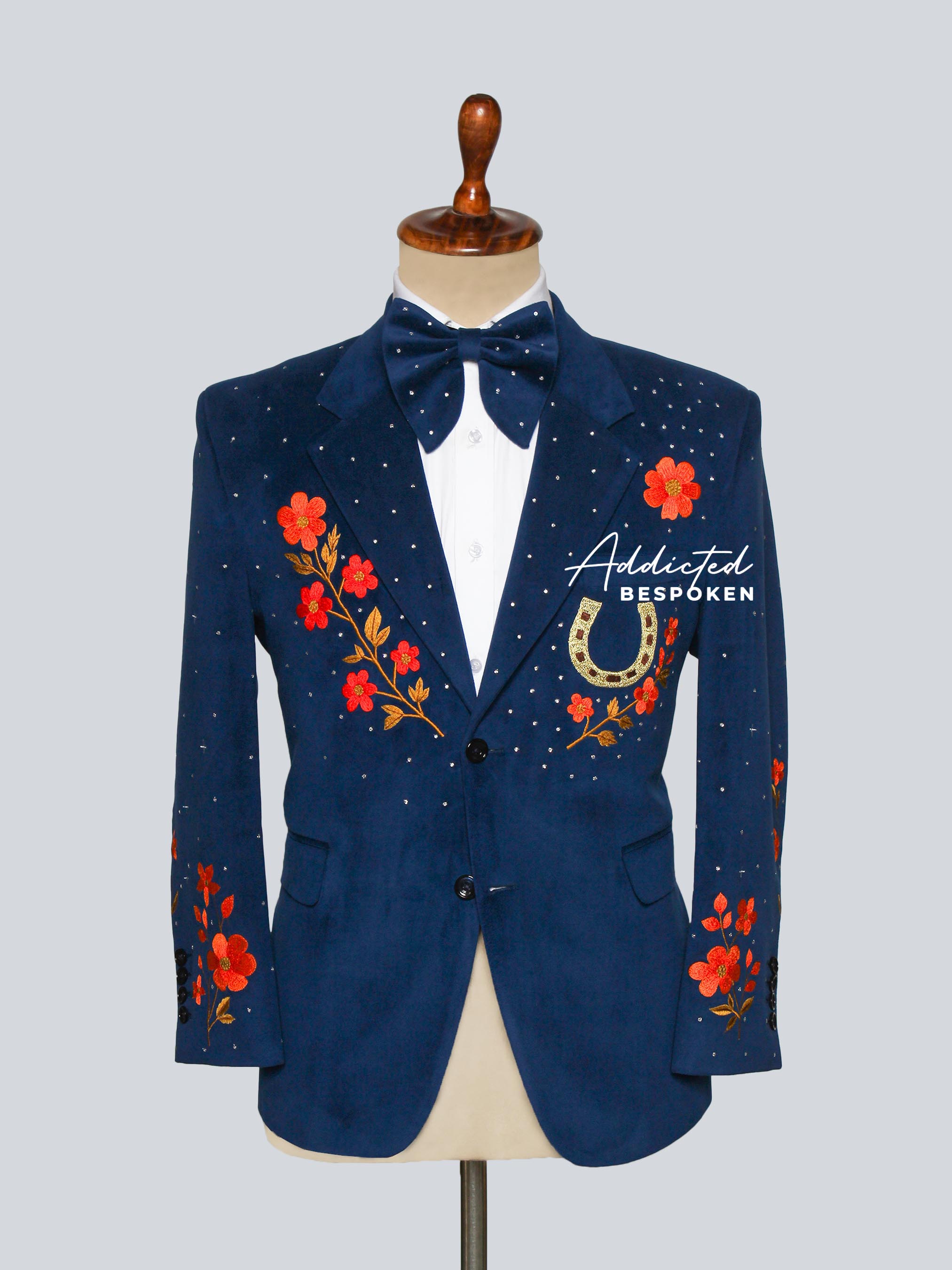 Floral Embroidered Navy Blazer Addicted Bespoken