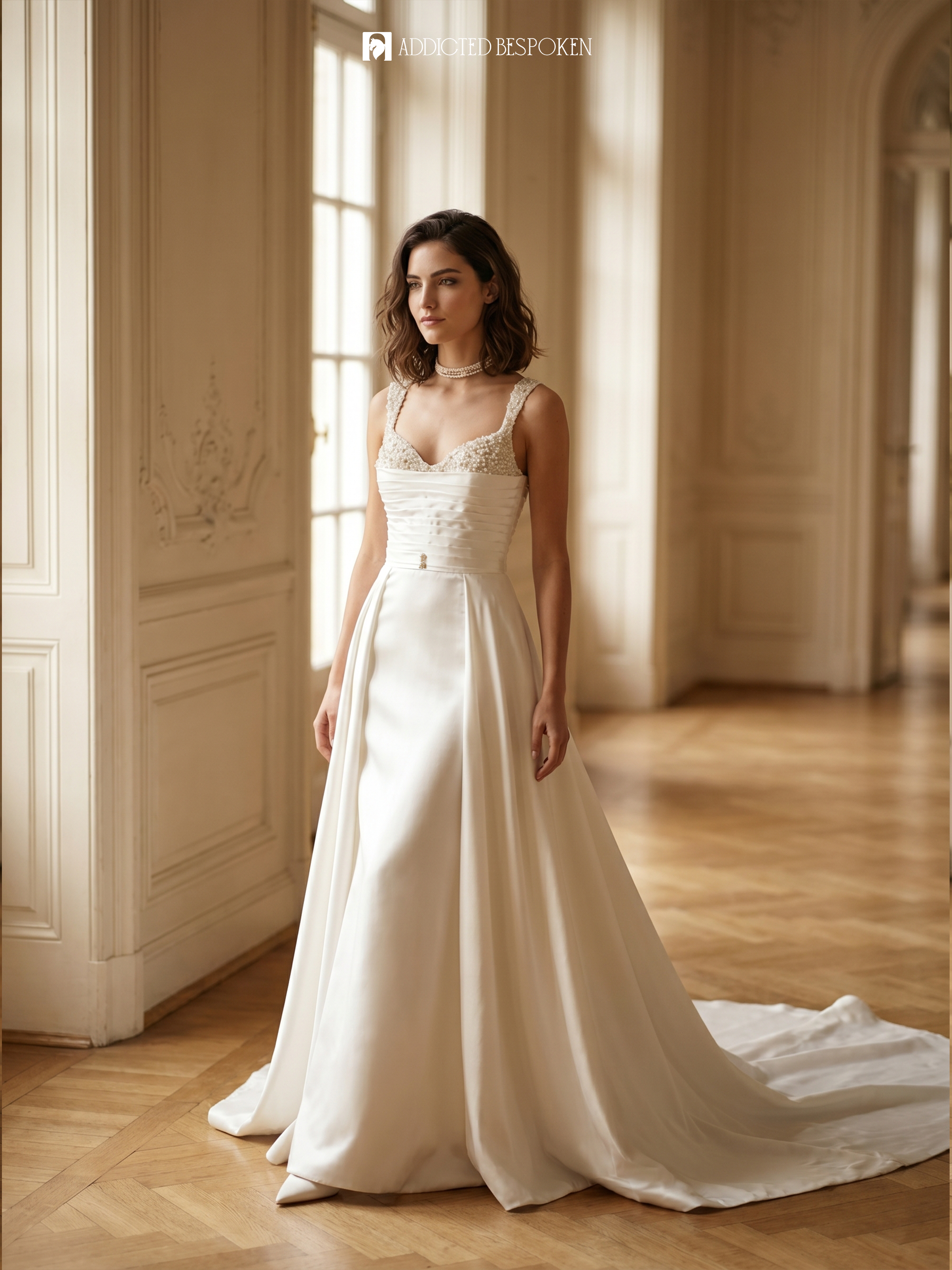 Pearl Beaded Satin Bridal Gown Addicted Bespoken