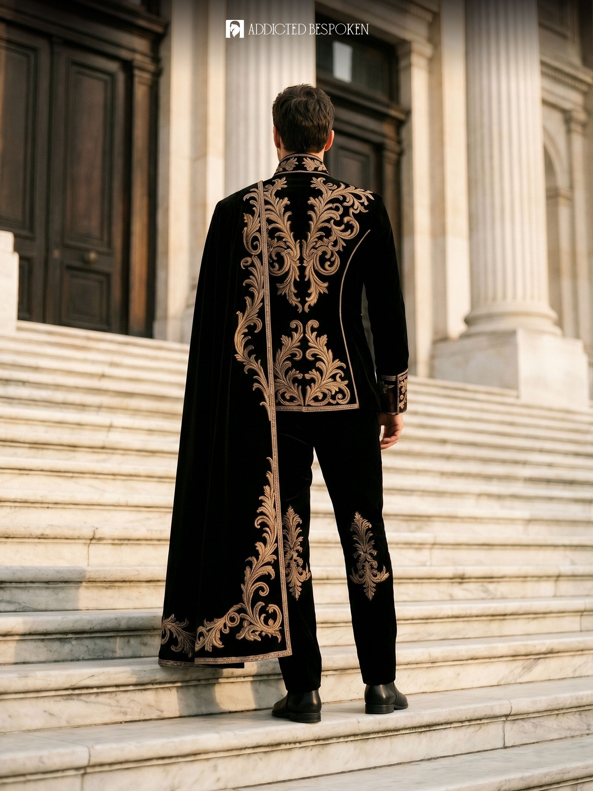 Gothic Royal Embroidered Suit with Cape Addicted Bespoken