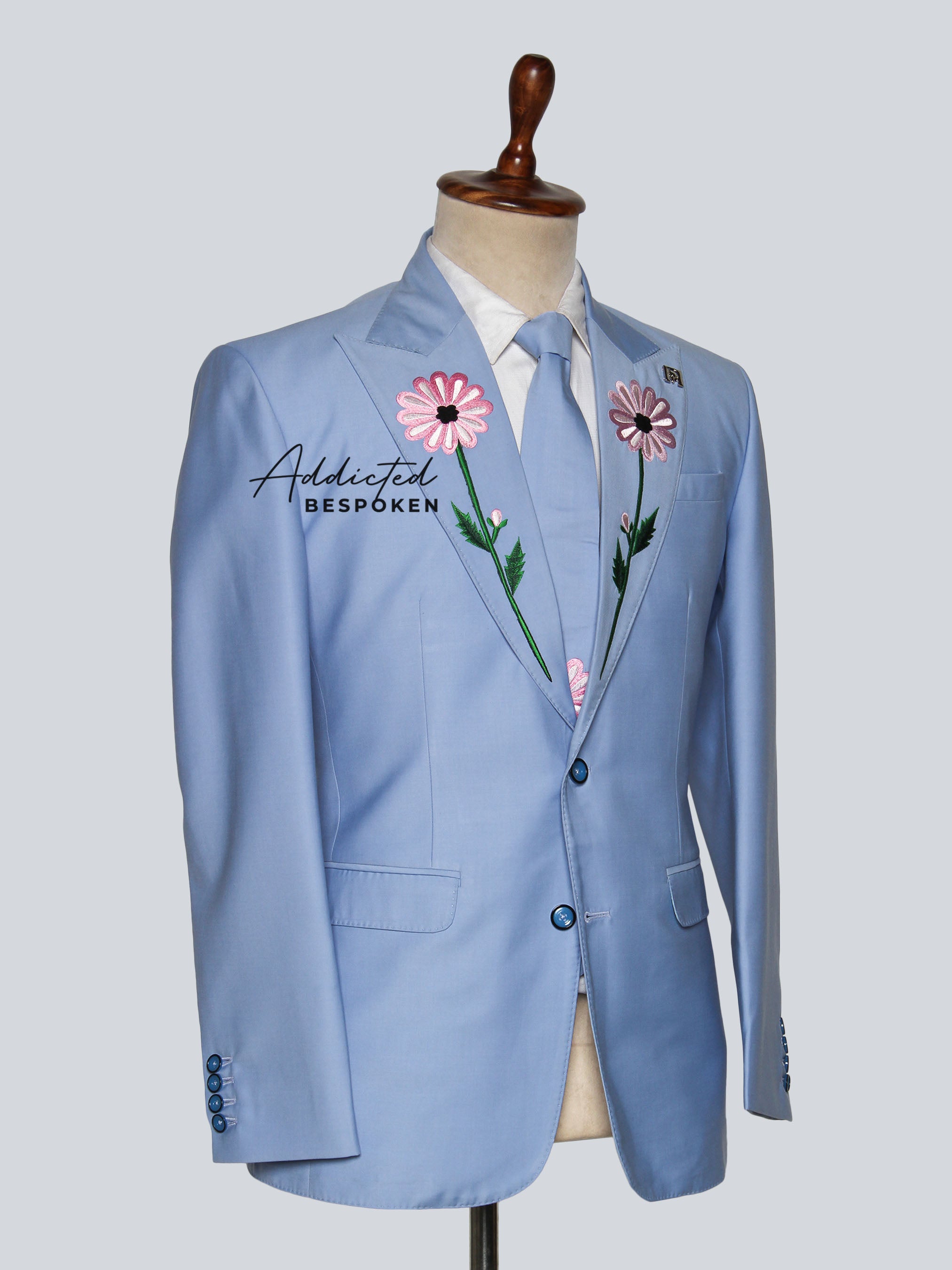 Floral Custom Embroidered Suit (Skyblue)