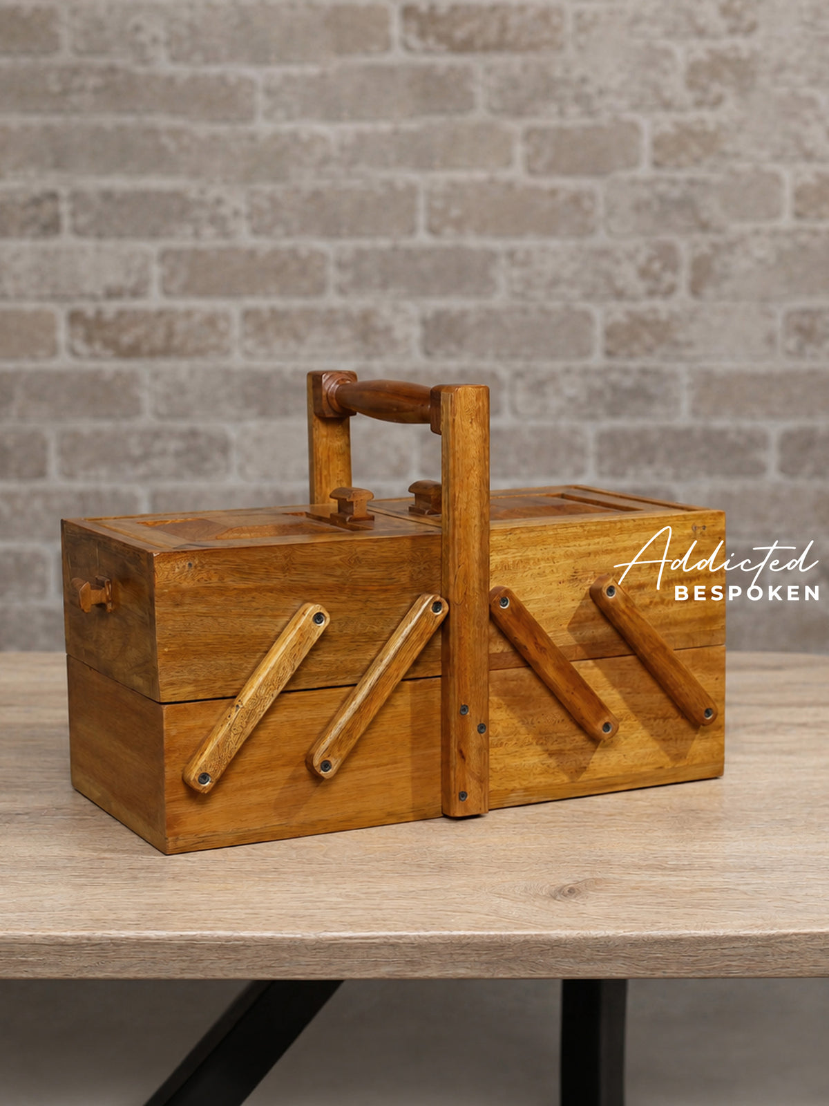 Custom handmade wooden sewing box | Cantilever storage organizer with carry handle Addicted Bespoken