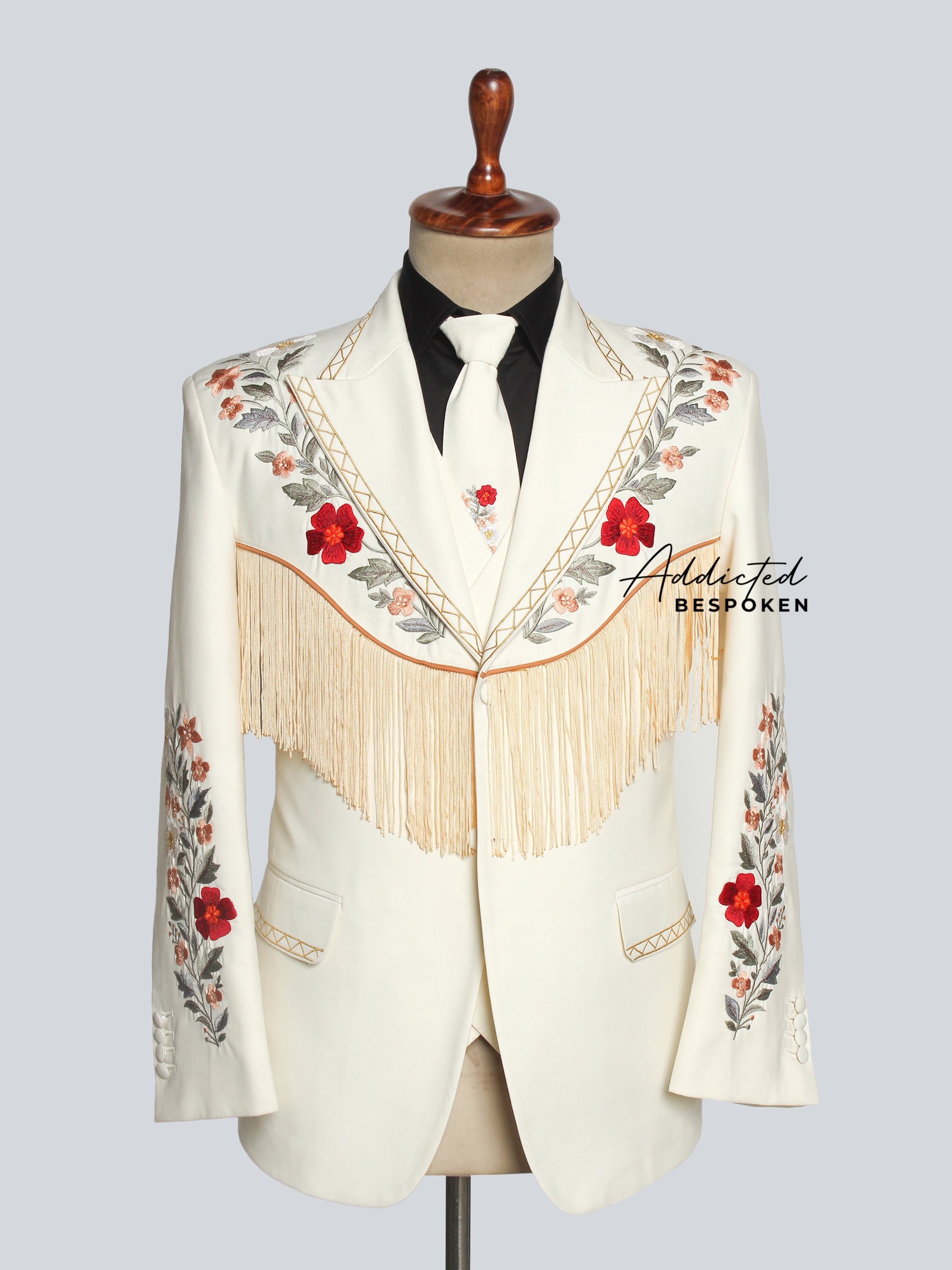 Floral Embroidered Fringe Suit