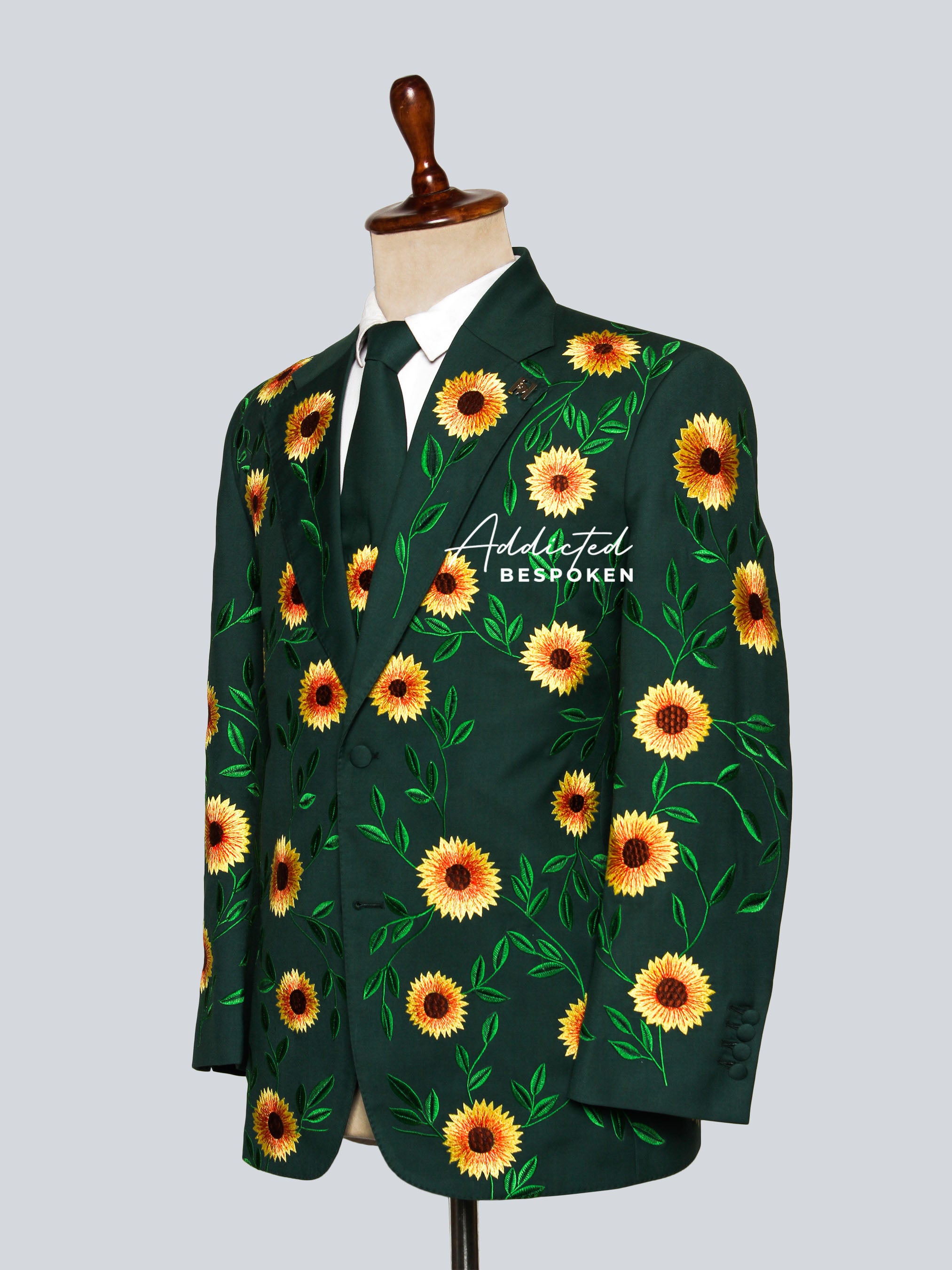 Artful Sunflower Embroidery Two-Piece Cocktail Suit