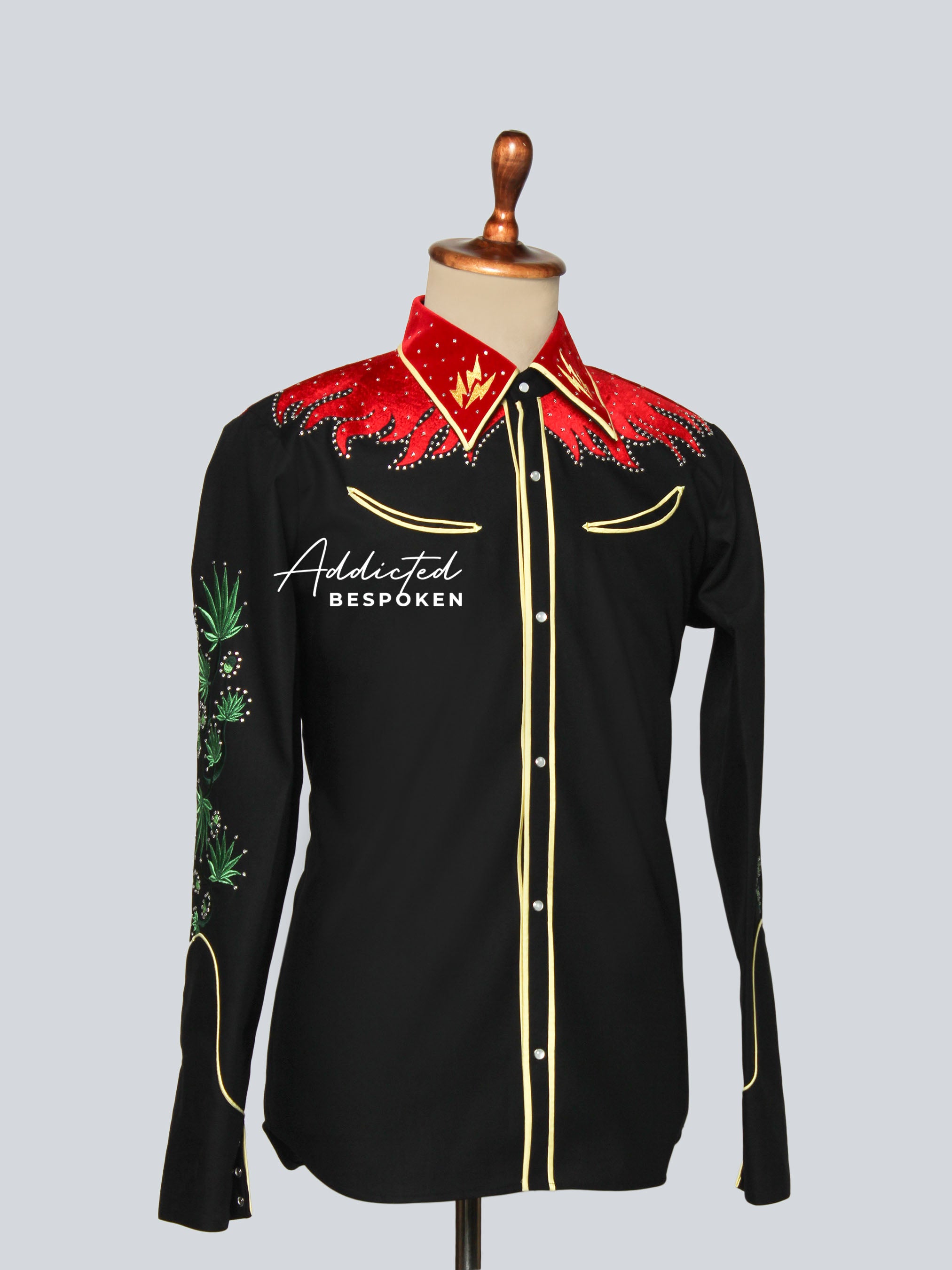 Dragon Flame Embroidered Western Shirt Set Addicted Bespoken