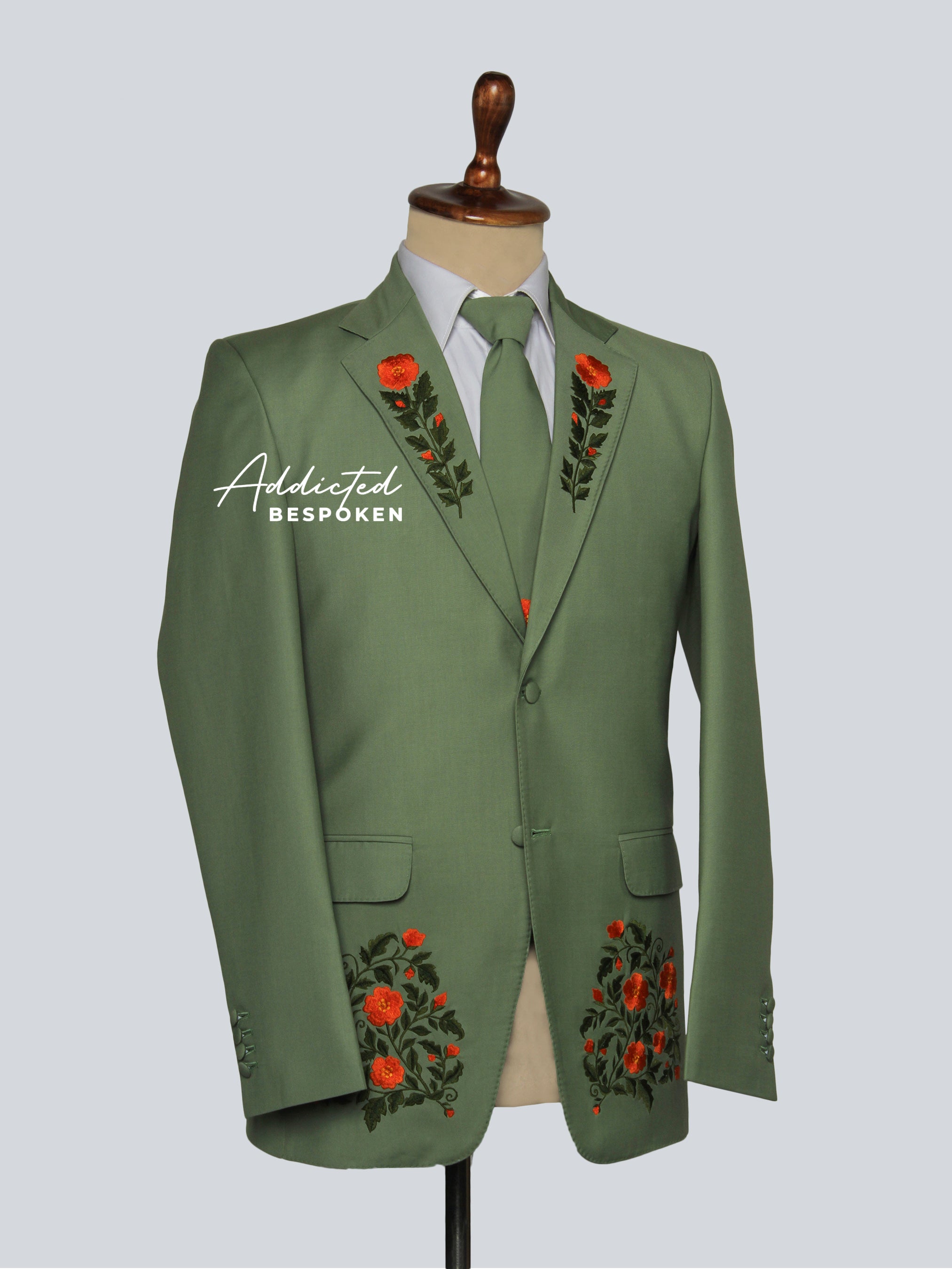 Palm Green Floral Embroidered Suit Addicted Bespoken